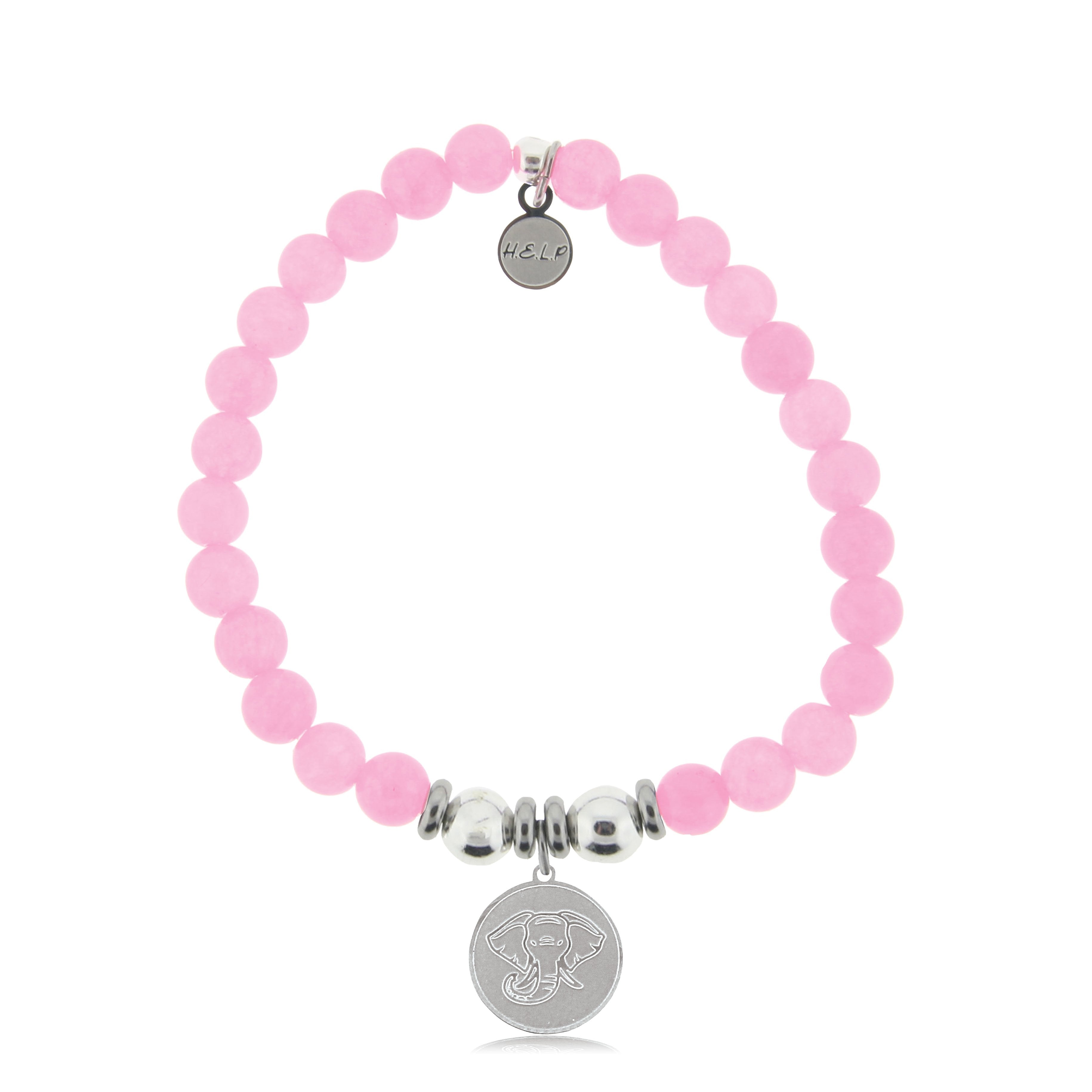 HELP by TJ Lucky Elephant Charm with Pink Agate Beads Charity Bracelet