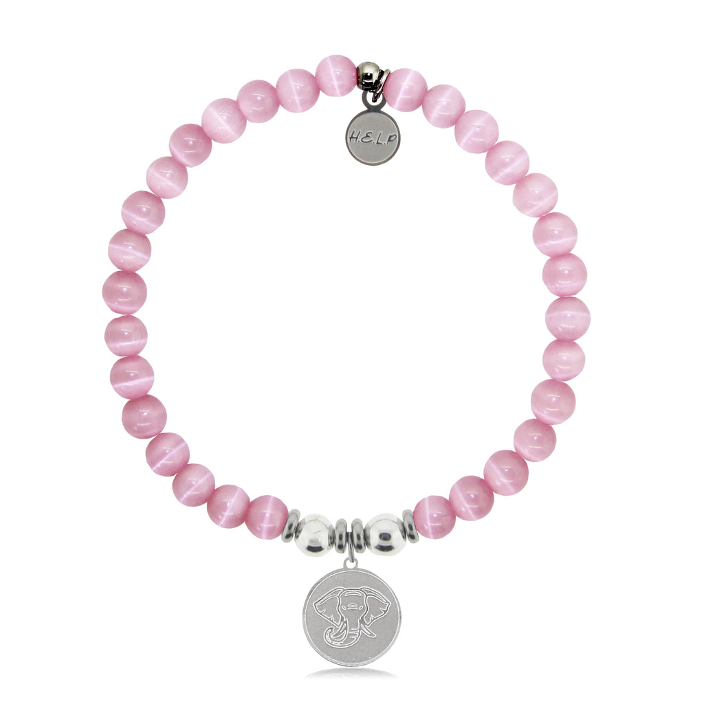 HELP by TJ Lucky Elephant Charm with Pink Cats Eye Charity Bracelet