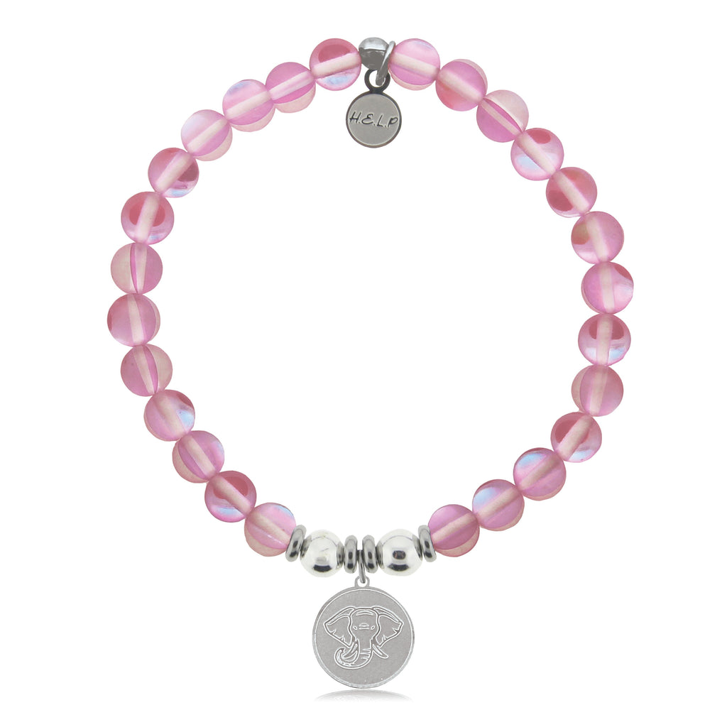 HELP by TJ Lucky Elephant Charm with Pink Opalescent Beads Charity Bracelet