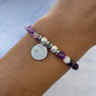 HELP by TJ Lucky Elephant Charm with Purple Stripe Agate Beads Charity Bracelet