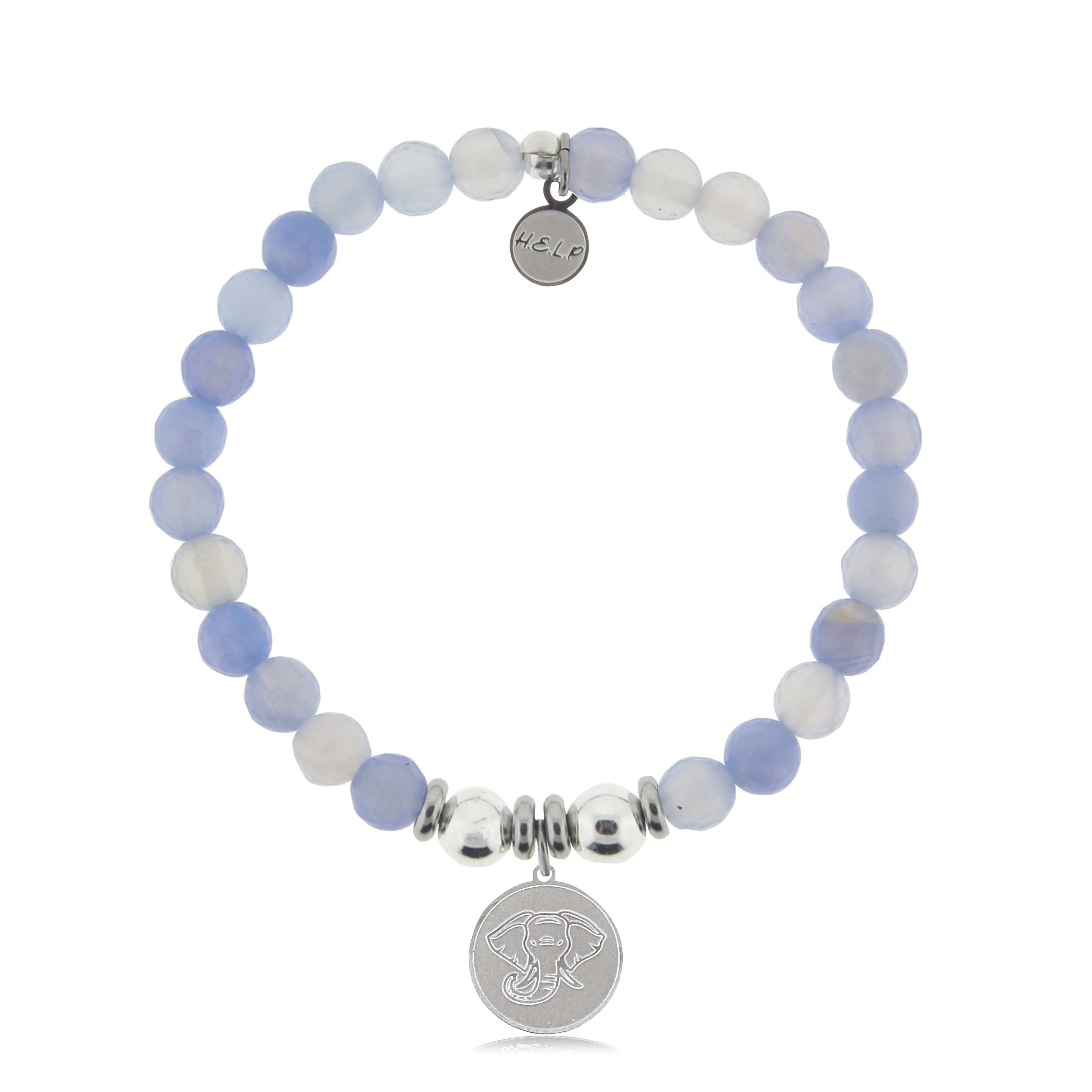 HELP by TJ Lucky Elephant Charm with Sky Blue Agate Beads Charity Bracelet