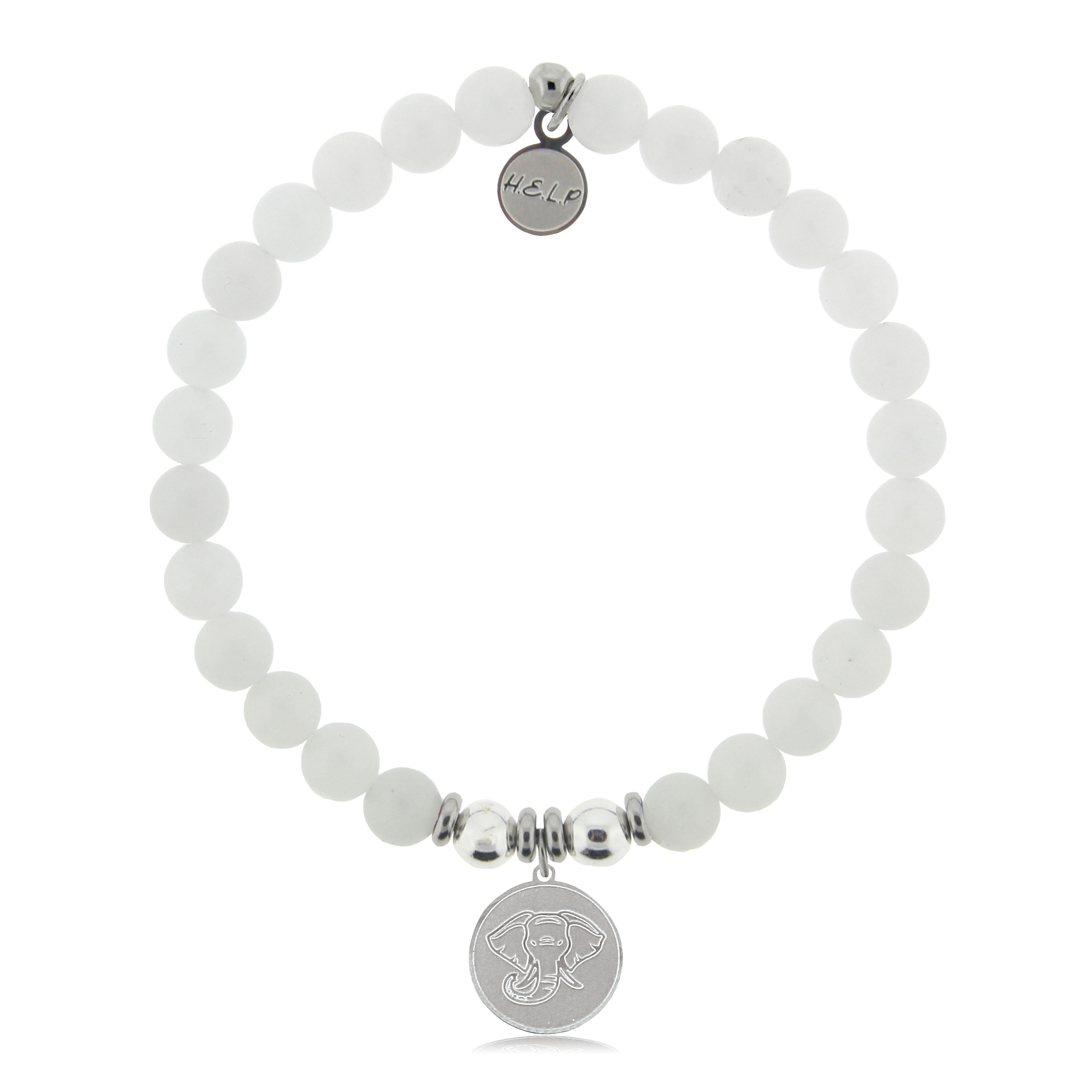 HELP by TJ Lucky Elephant Charm with White Jade Beads Charity Bracelet