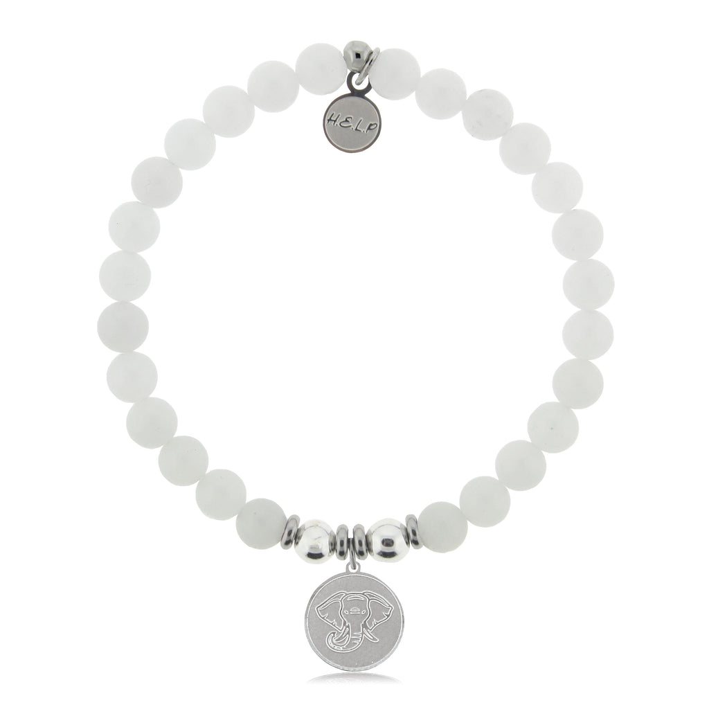 HELP by TJ Lucky Elephant Charm with White Jade Beads Charity Bracelet