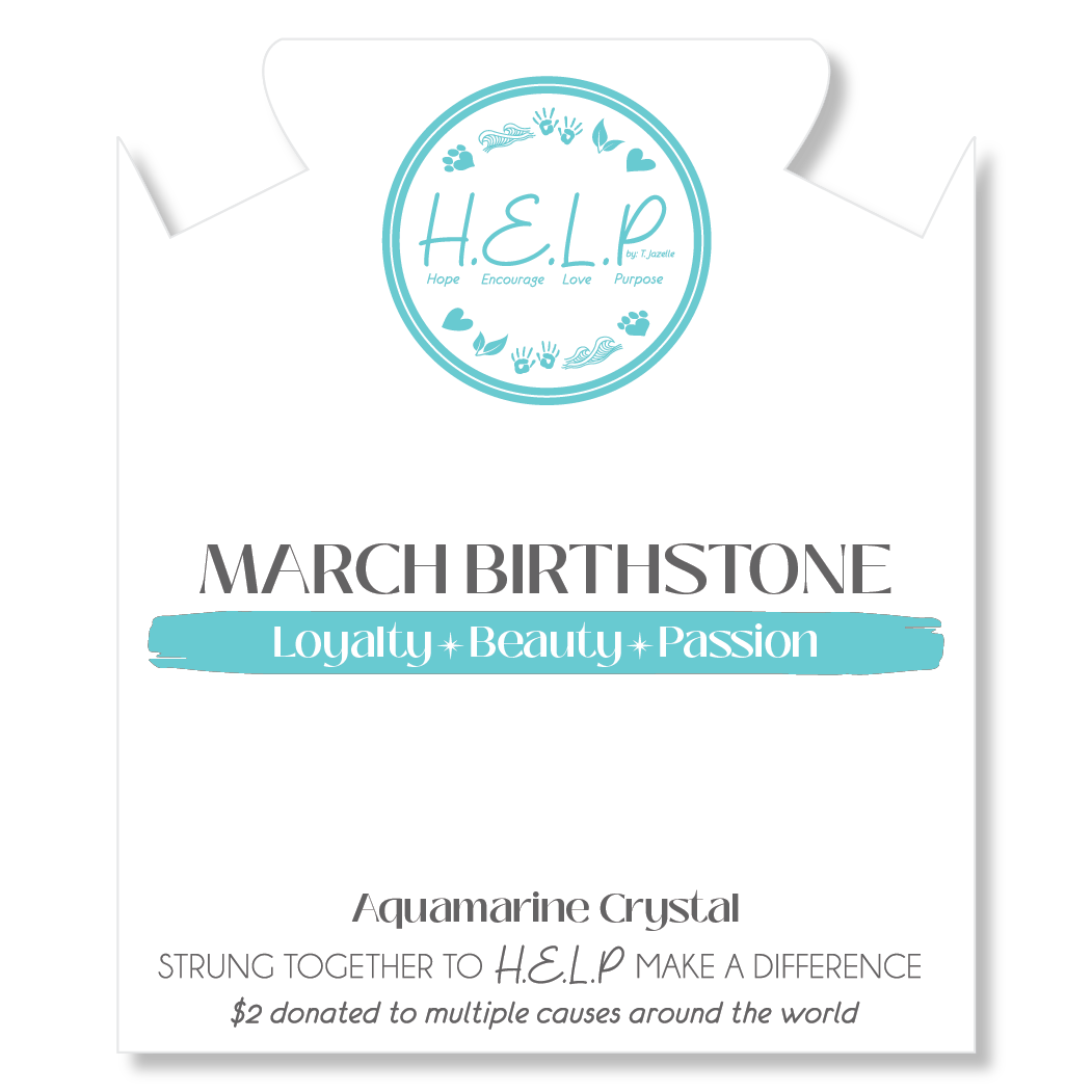 HELP by TJ March Aquamarine Crystal Birthstone Charm with White Cats Eye Charity Bracelet