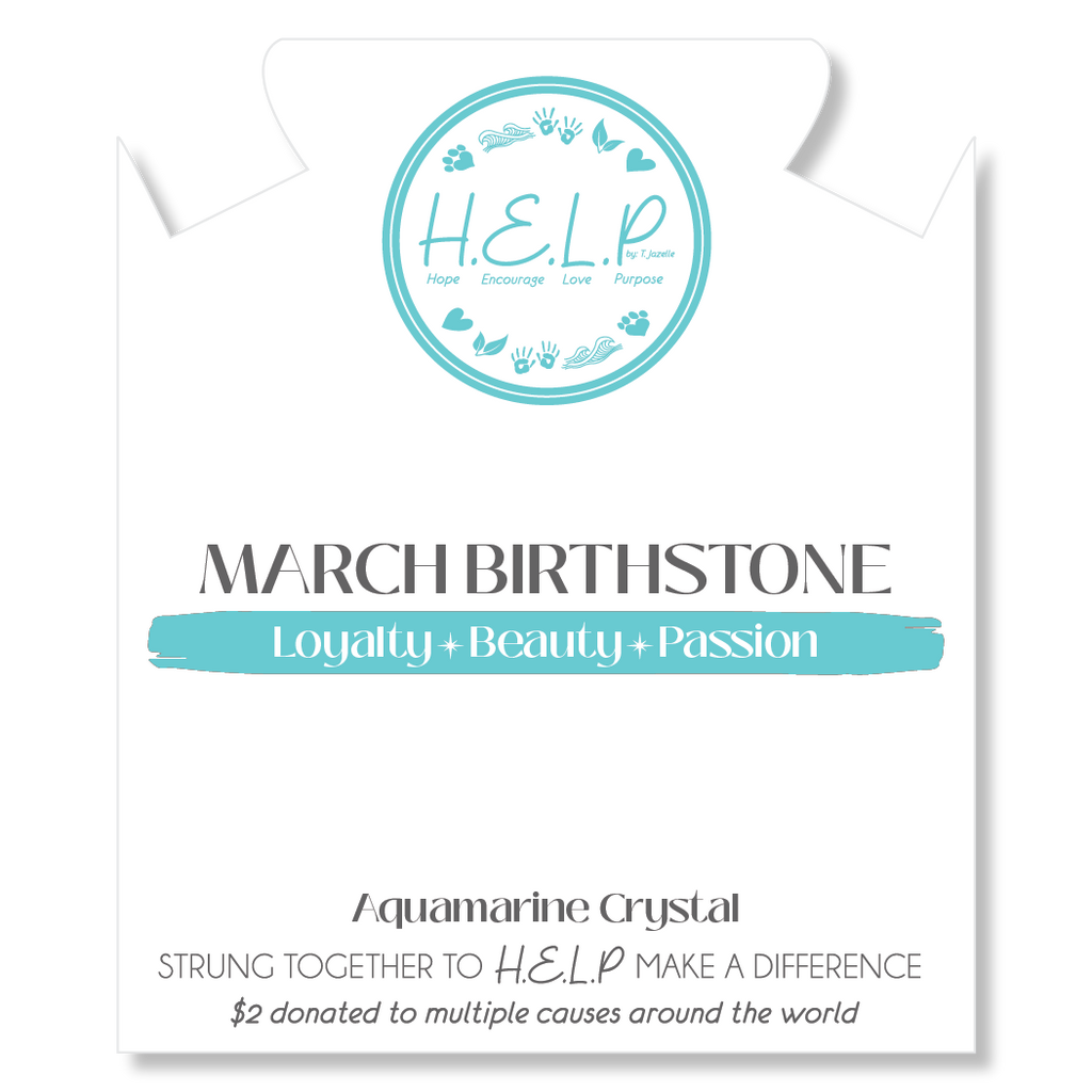HELP by TJ March Aquamarine Crystal Birthstone Charm with White Cats Eye Charity Bracelet