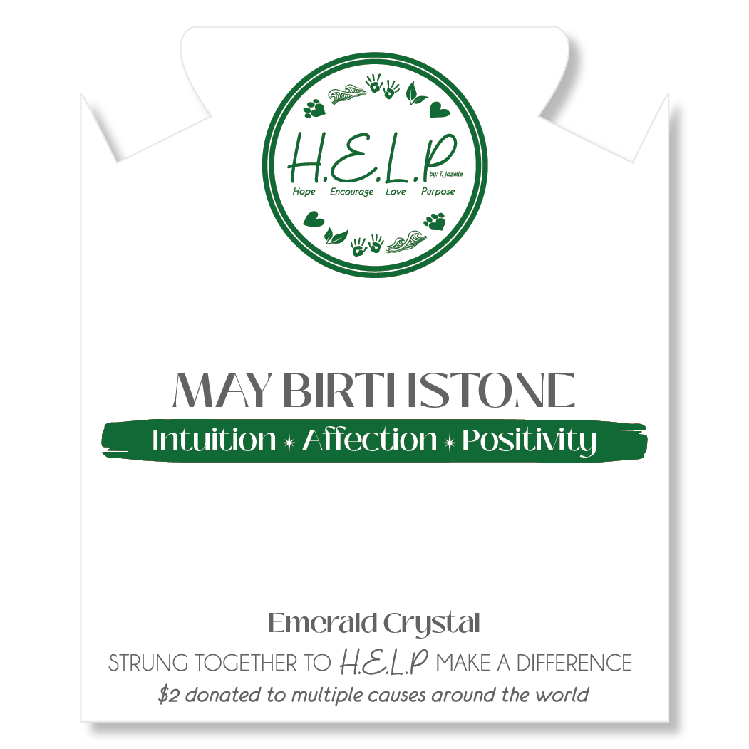 HELP by TJ May Emerald Crystal Birthstone Charm with White Cats Eye Charity Bracelet