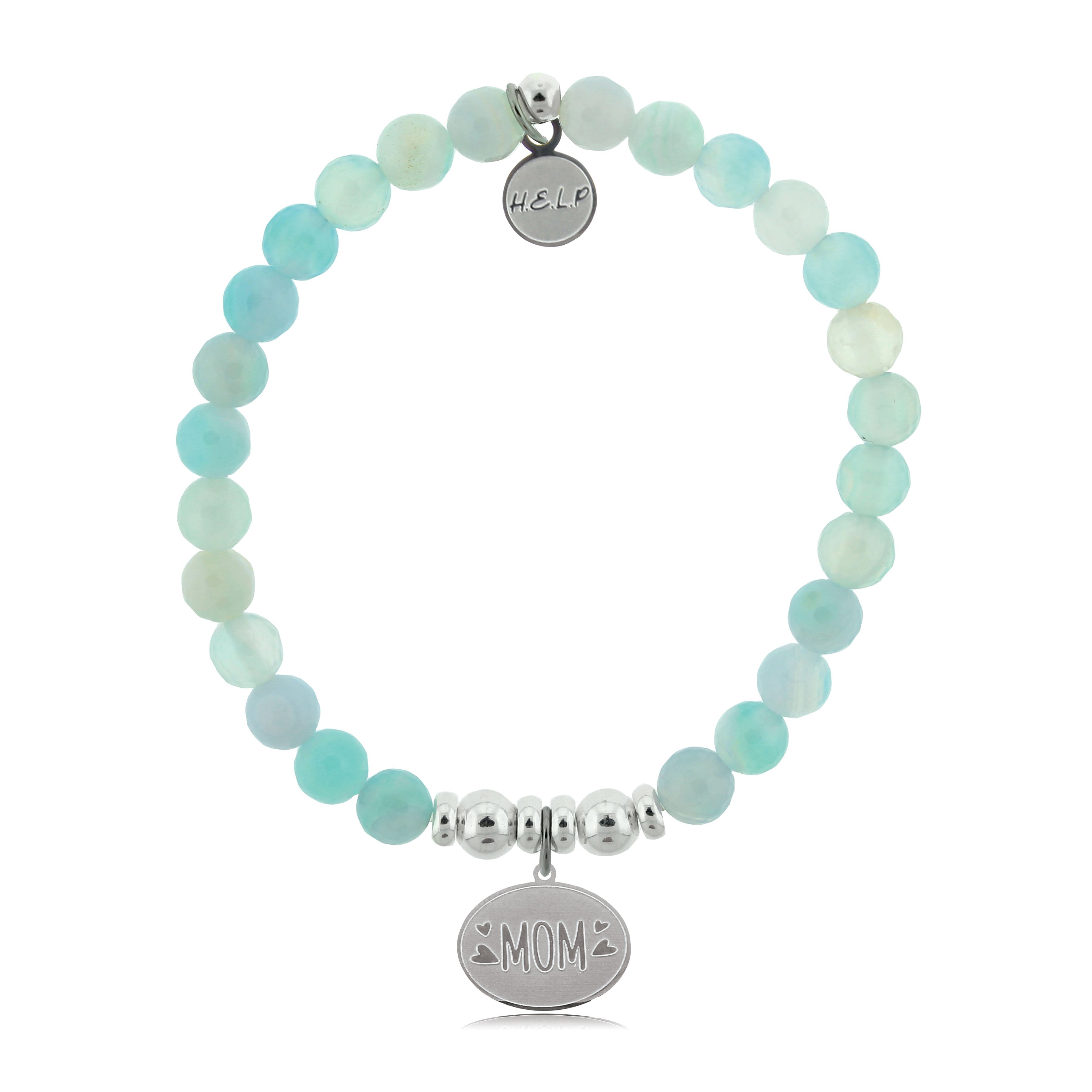 HELP by TJ Mom Charm with Aqua Agate Beads Charity Bracelet