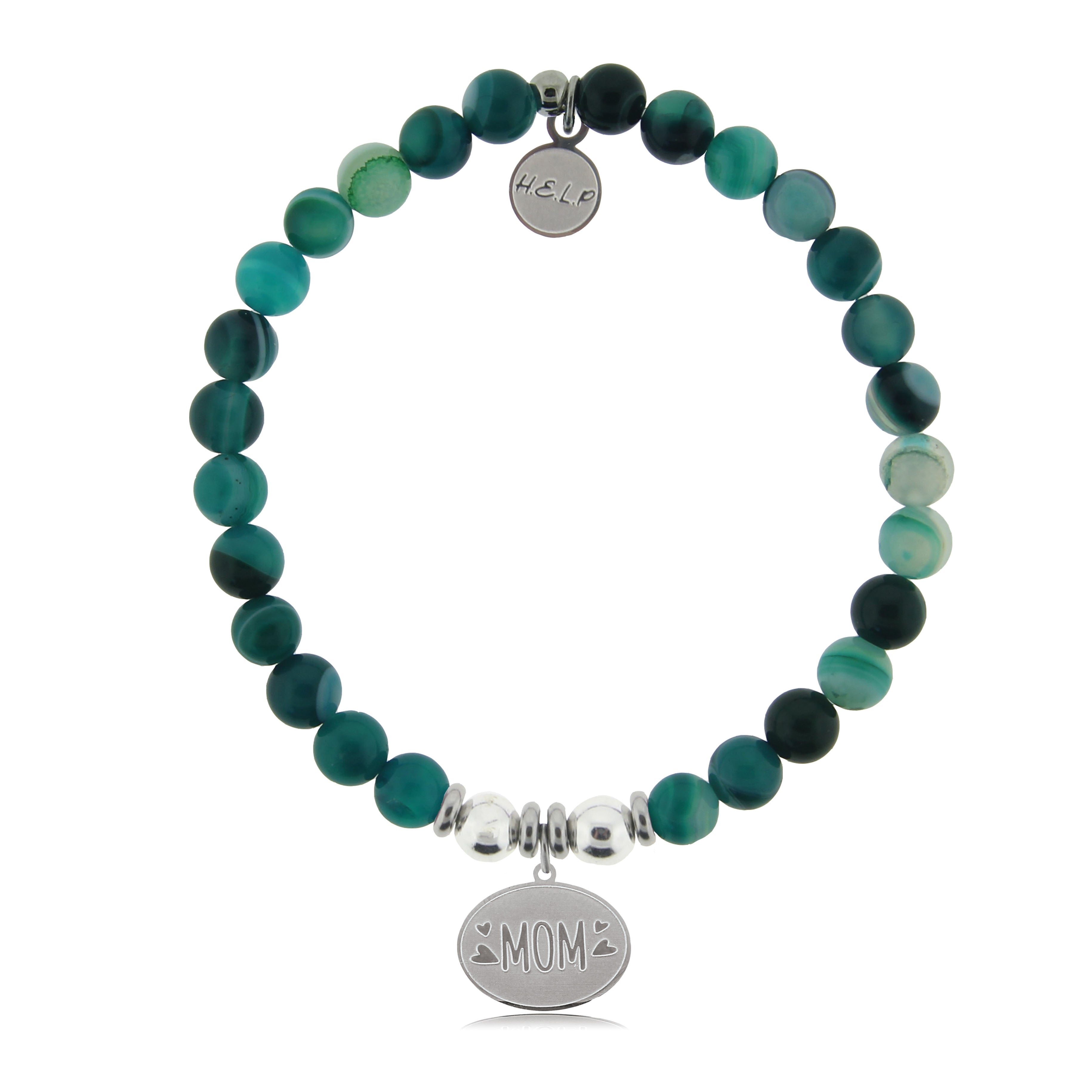 HELP by TJ Mom Charm with Green Stripe Agate Charity Bracelet