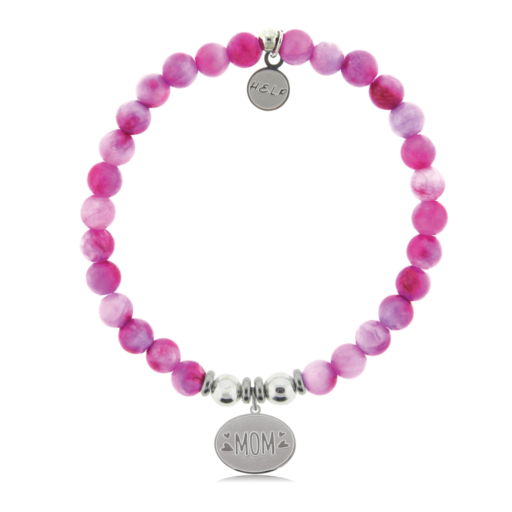 HELP by TJ Mom Charm with Hot Pink Jade Beads Charity Bracelet