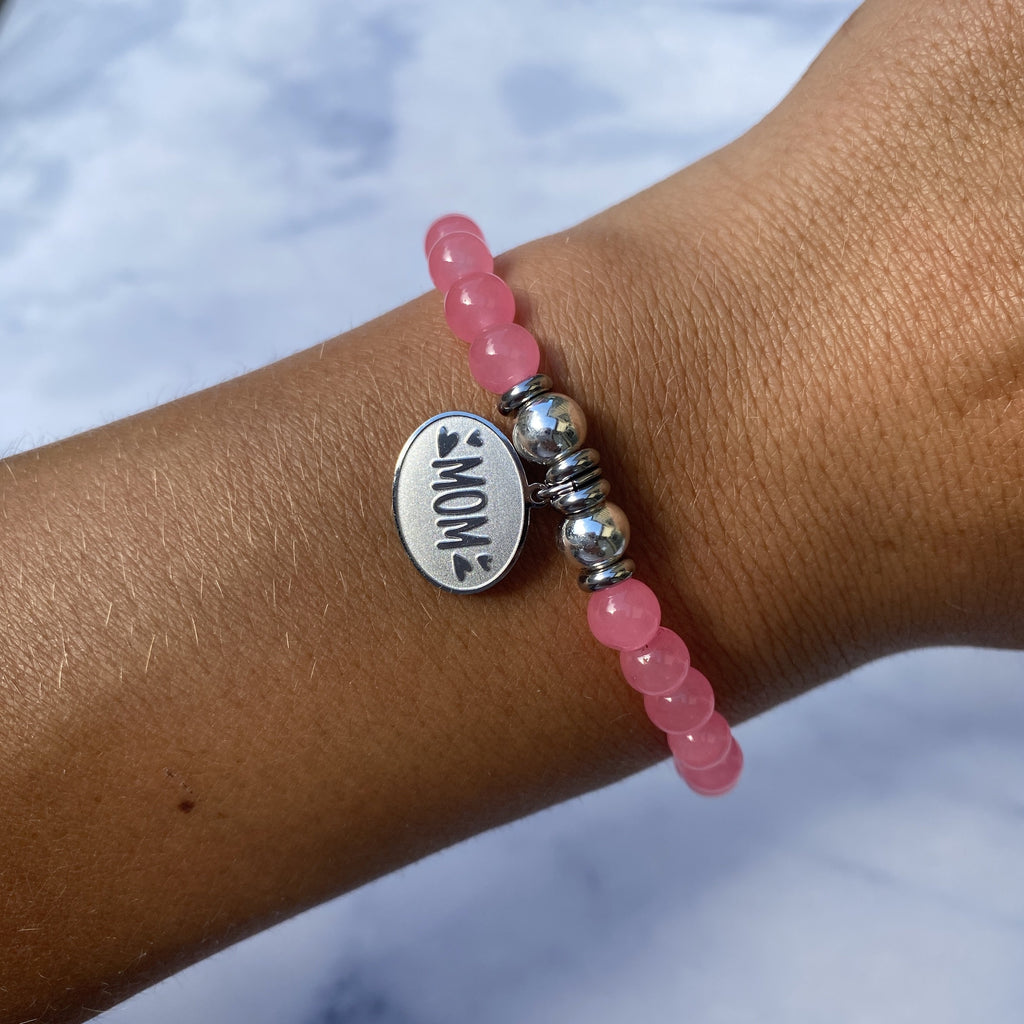 HELP by TJ Mom Charm with Pink Agate Beads Charity Bracelet