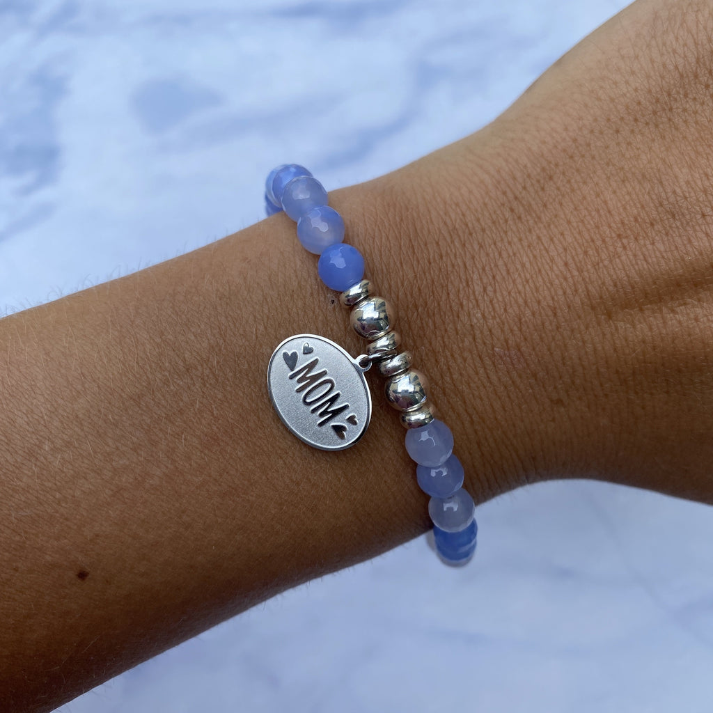 HELP by TJ Mom Charm with Sky Blue Agate Beads Charity Bracelet
