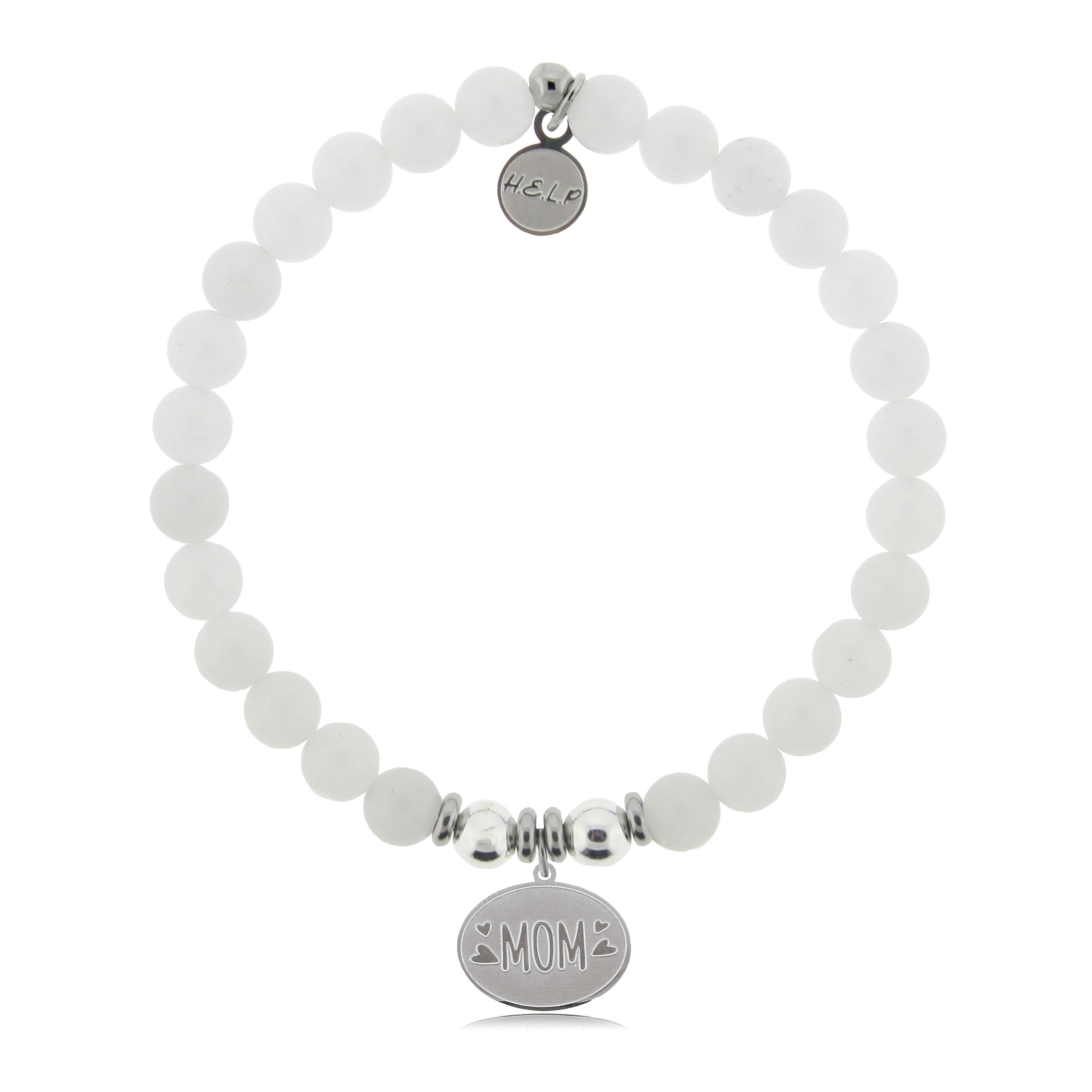 HELP by TJ Mom Charm with White Jade Beads Charity Bracelet