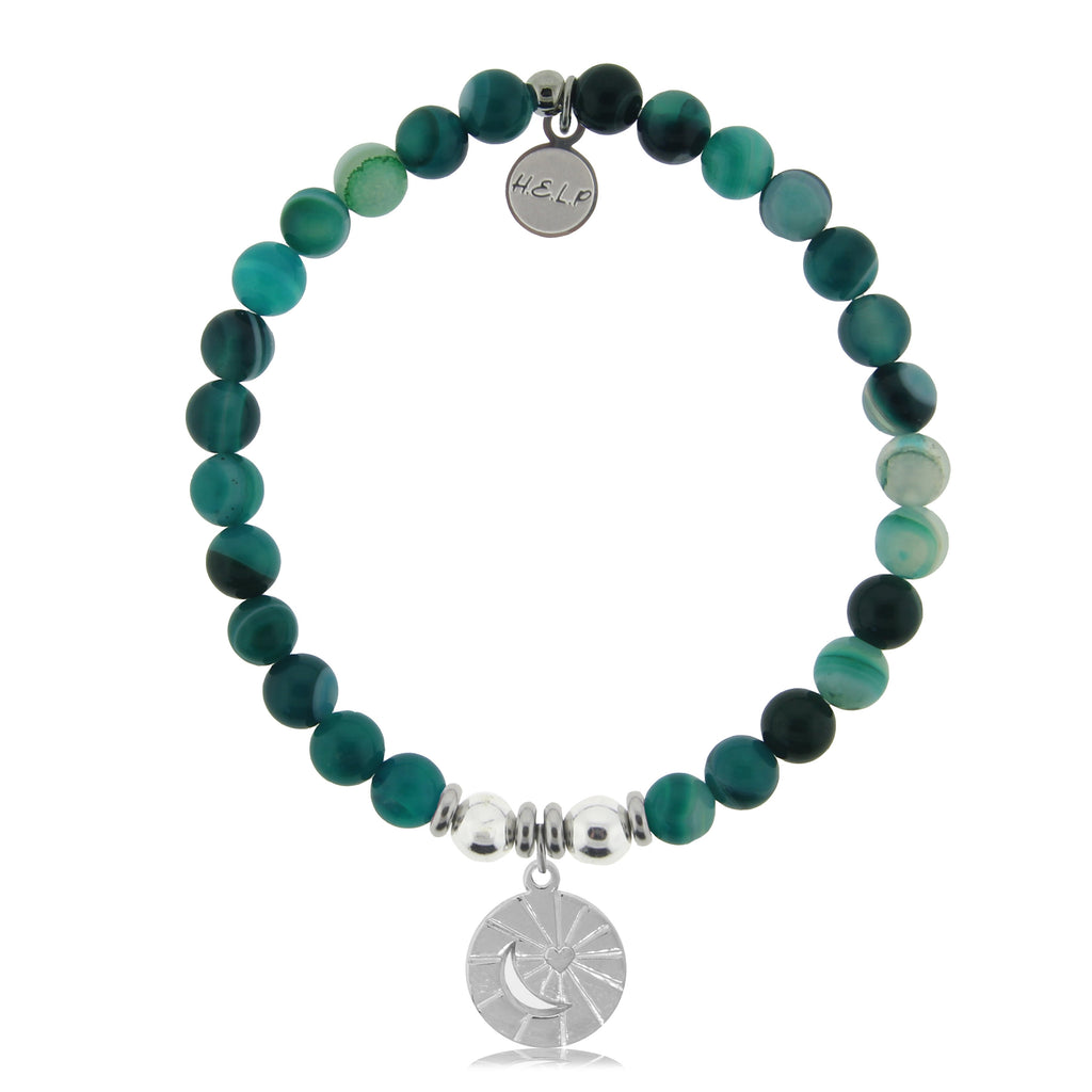 HELP by TJ Moon and Back Charm with Green Stripe Agate Charity Bracelet