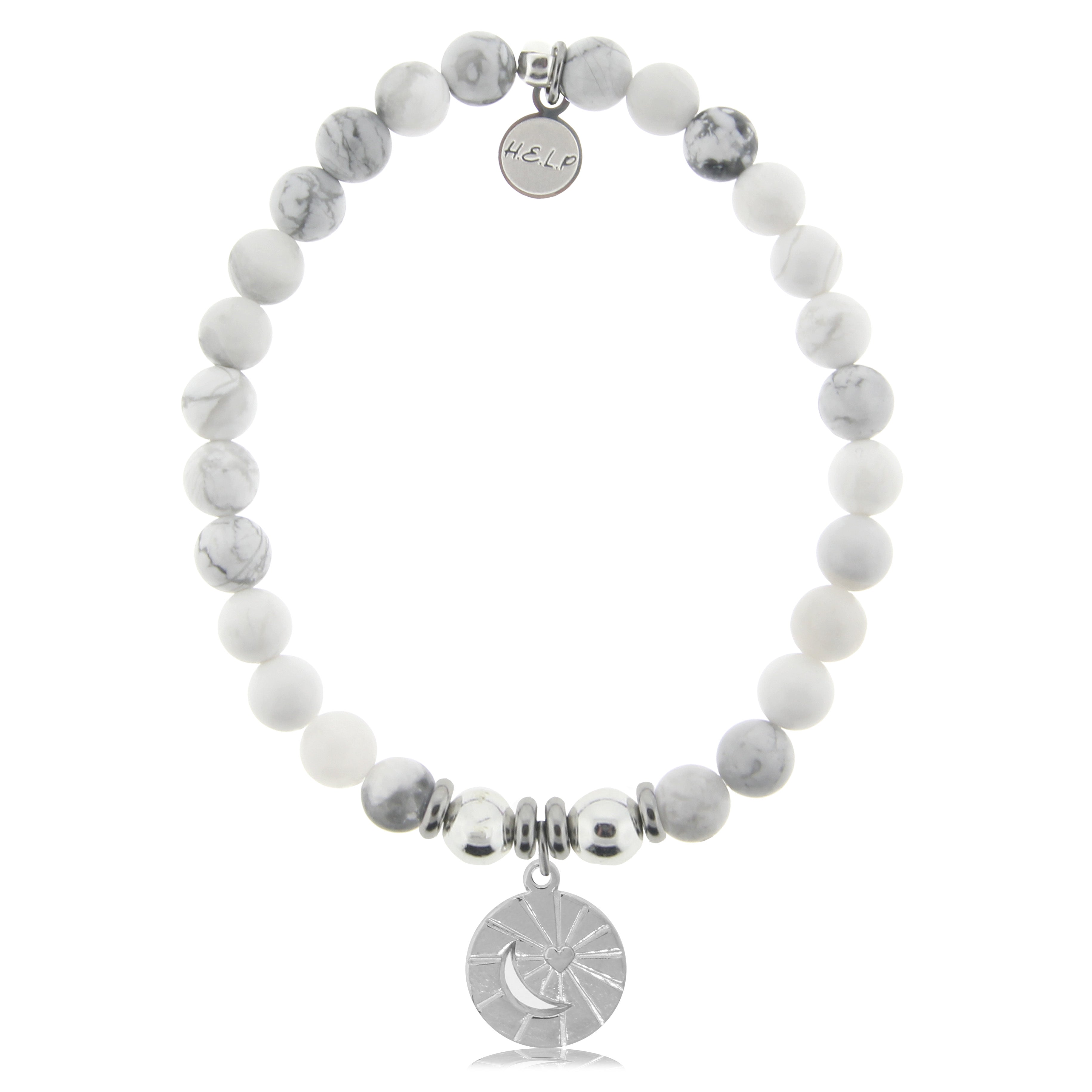 HELP by TJ Moon and Back Charm with Howlite Charity Bracelet