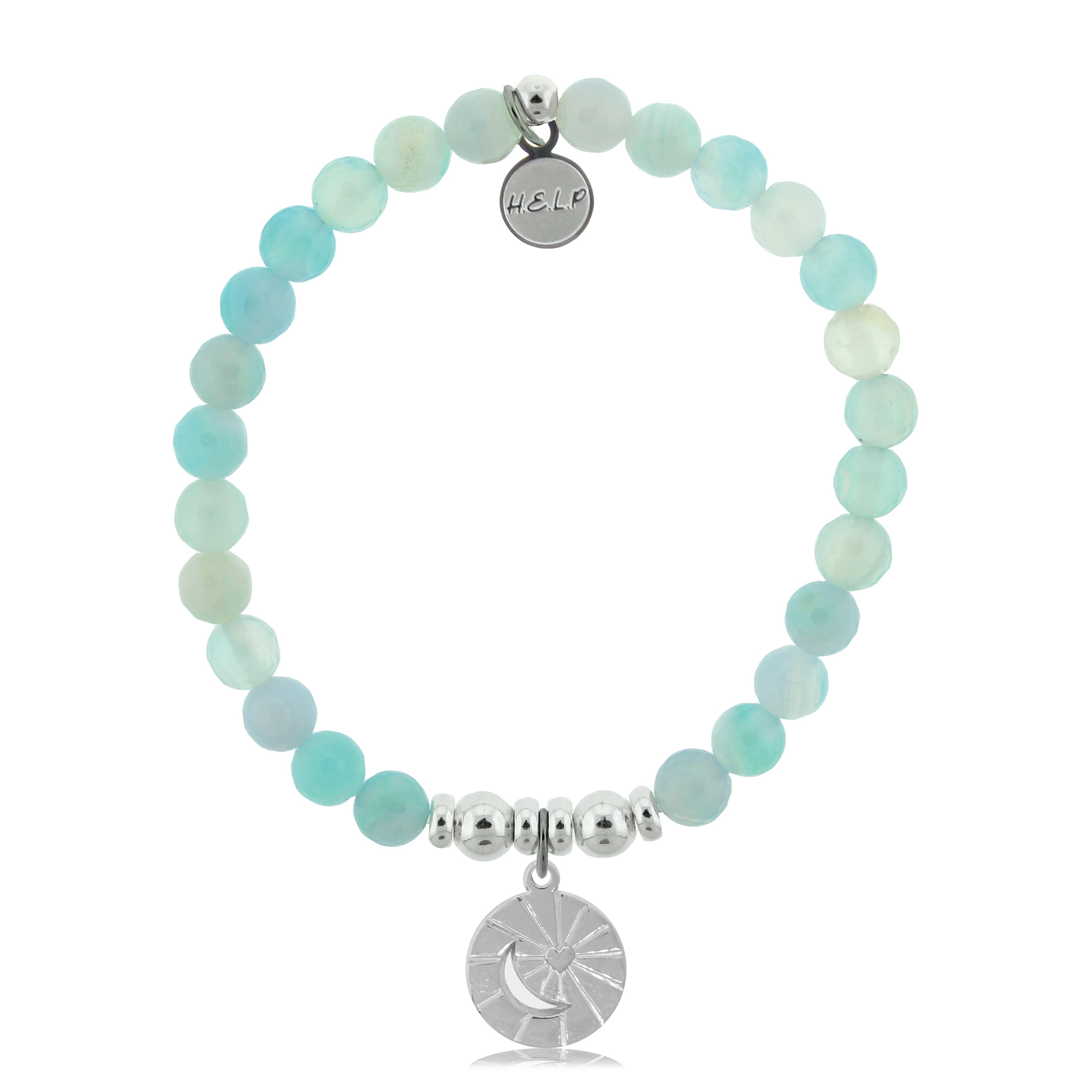 HELP by TJ Moon and Back Charm with Light Blue Agate Charity Bracelet