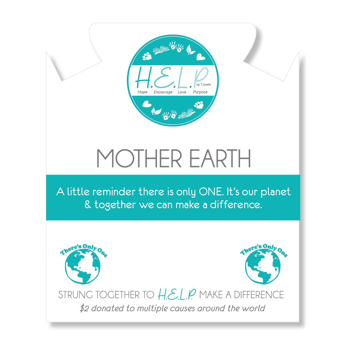 HELP by TJ Mother Earth Charm with Baby Blue Agate Beads Charity Bracelet