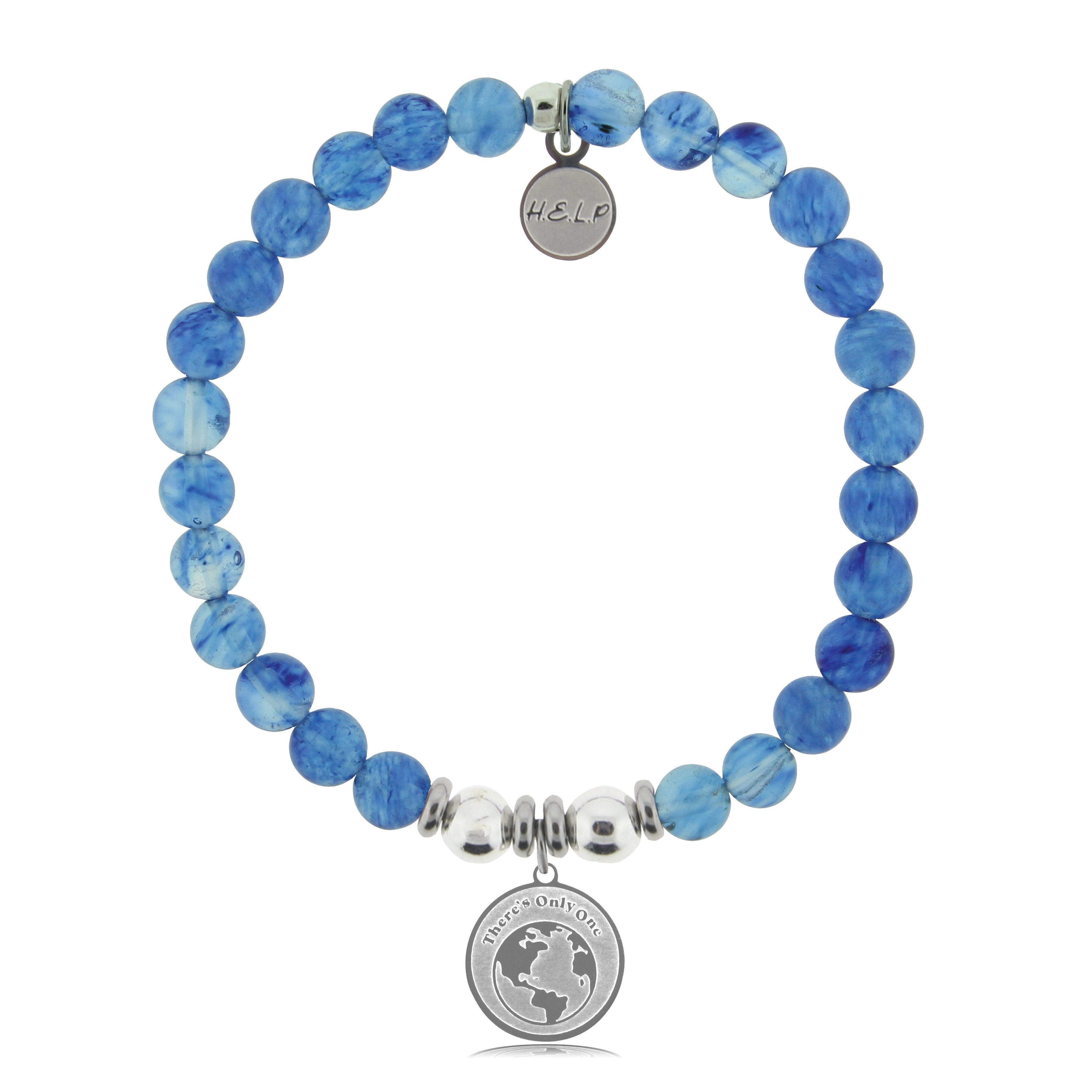 HELP by TJ Mother Earth Charm with Blueberry Quartz Beads Charity Bracelet