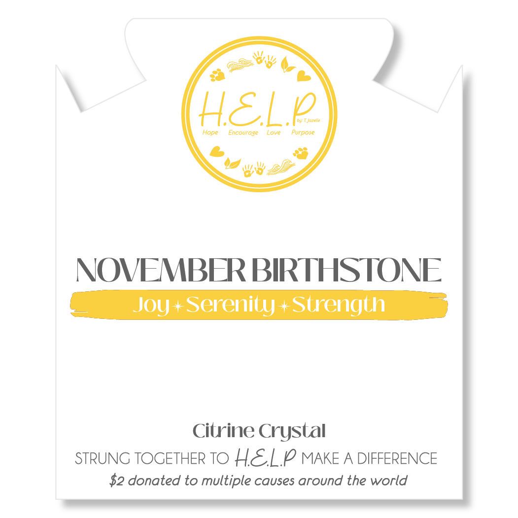 HELP by TJ November Citrine Crystal Birthstone Charm with White Cats Eye Charity Bracelet