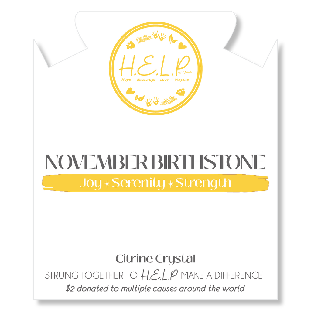 HELP by TJ November Citrine Crystal Birthstone Charm with White Cats Eye Charity Bracelet