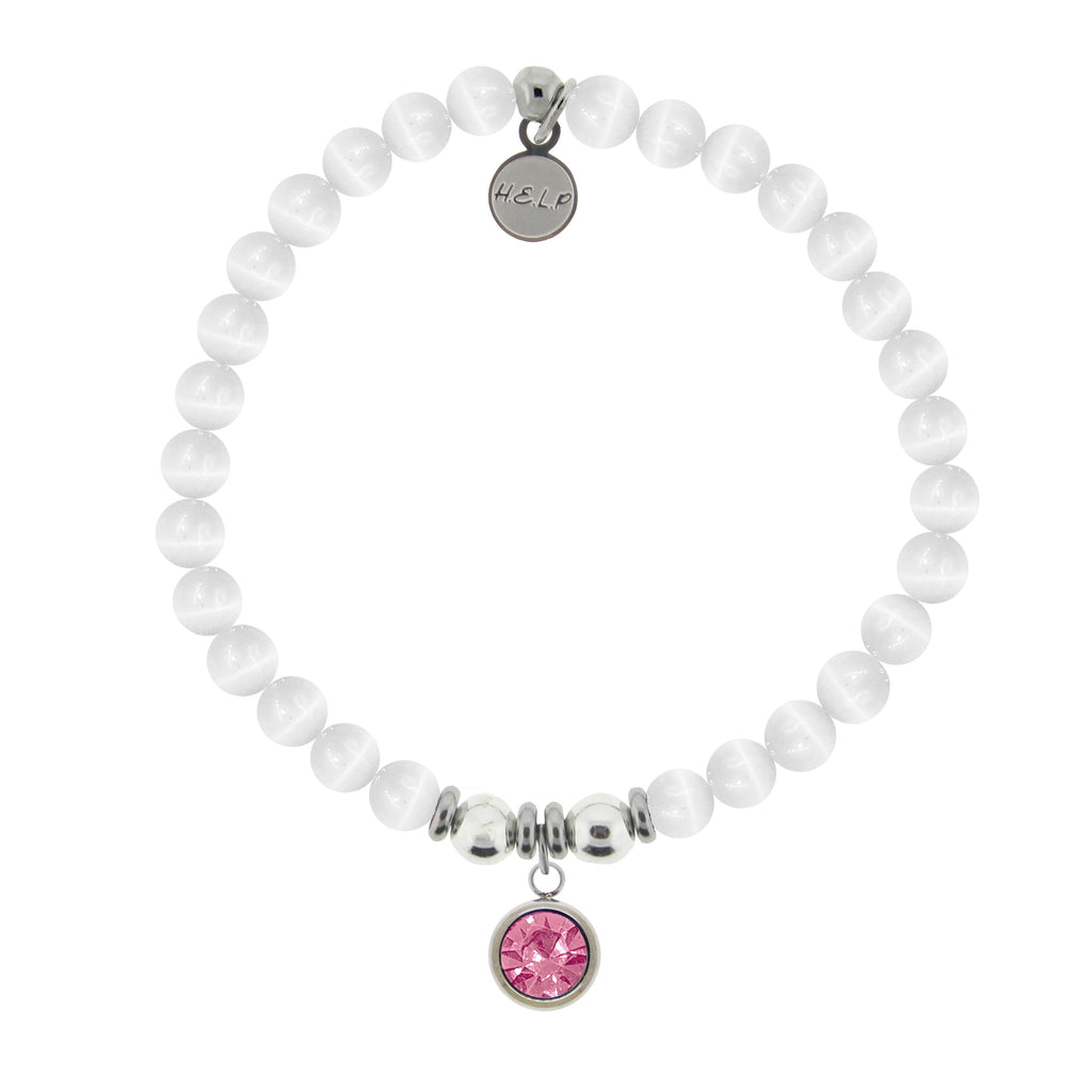 HELP by TJ October Tourmaline Crystal Birthstone Charm with White Cats Eye Charity Bracelet