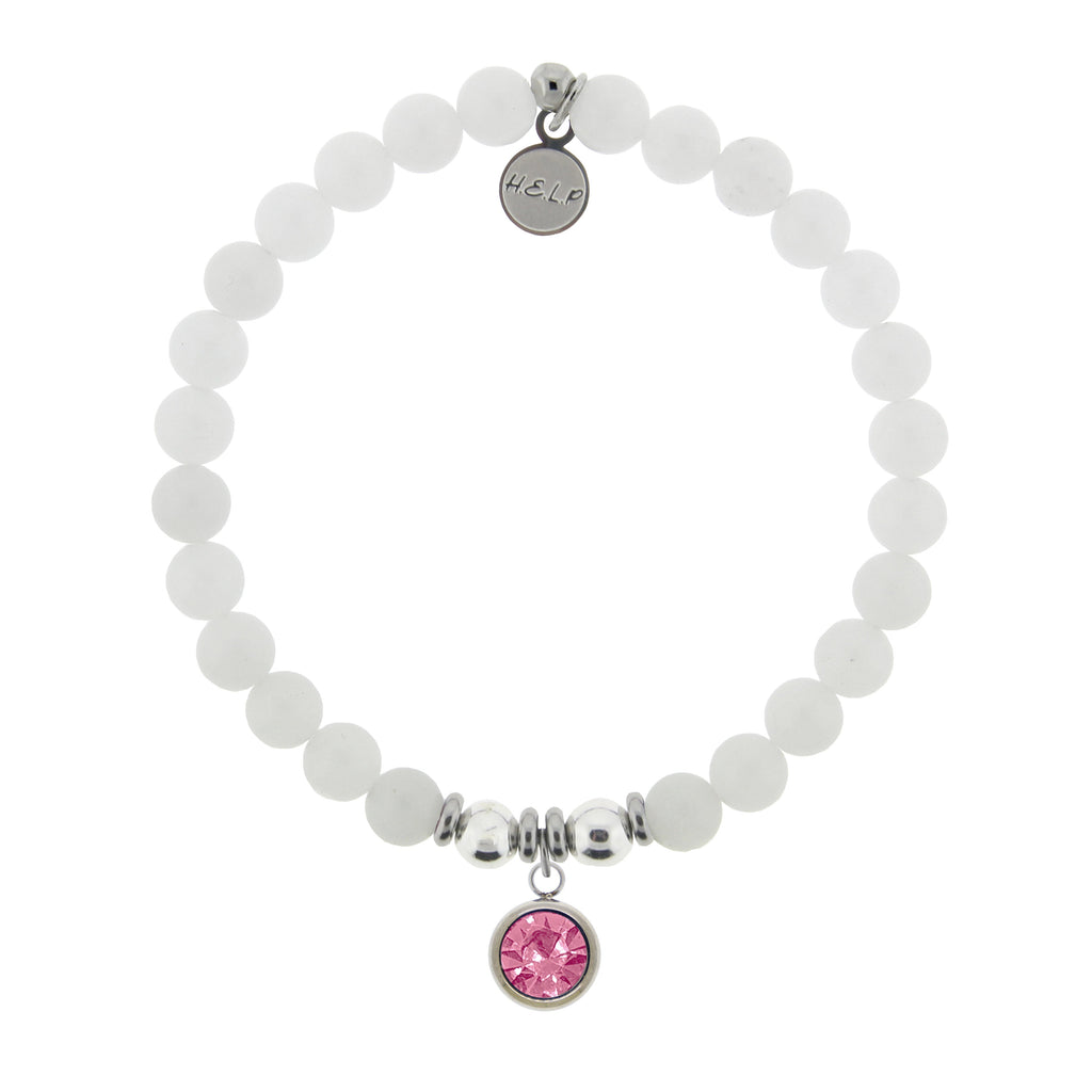 HELP by TJ October Tourmaline Crystal Birthstone Charm with White Jade Charity Bracelet