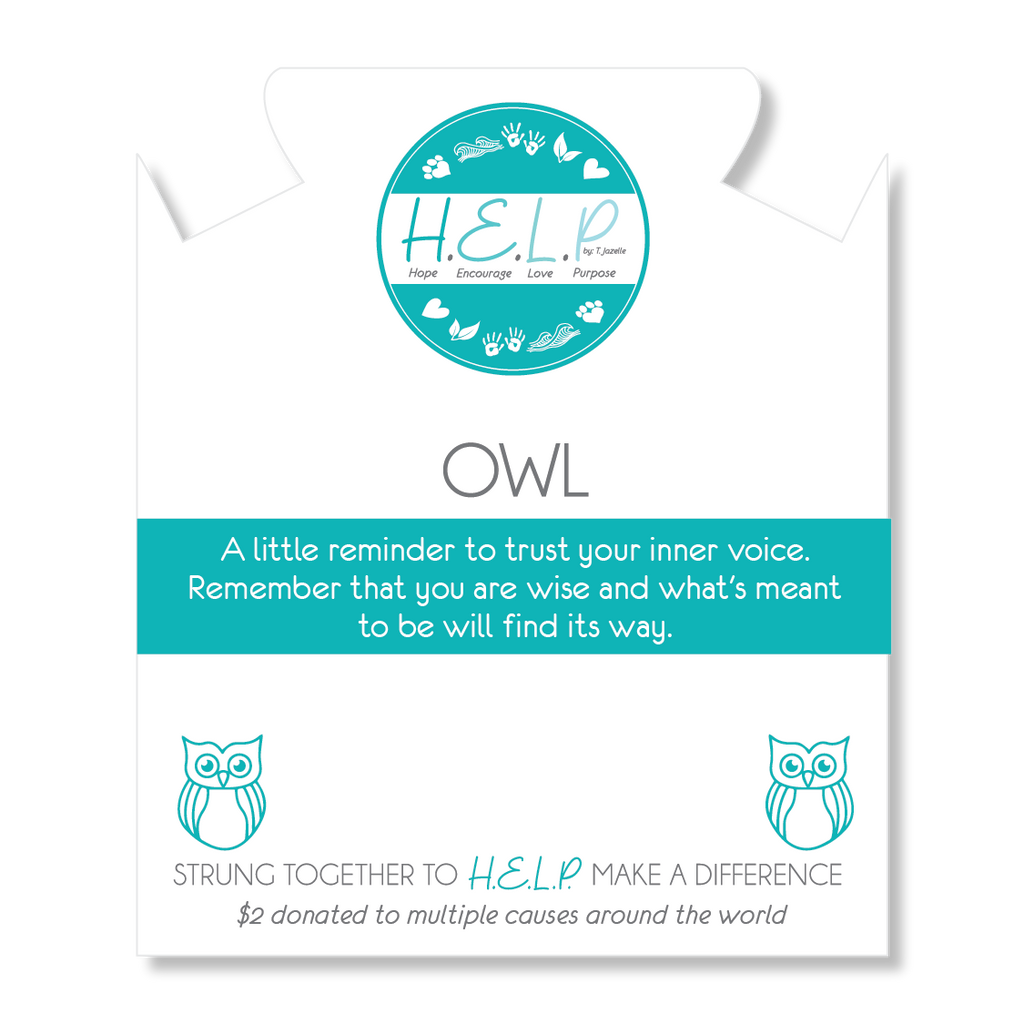 HELP by TJ Owl Charm with Aqua Blue Seaglass Charity Bracelet