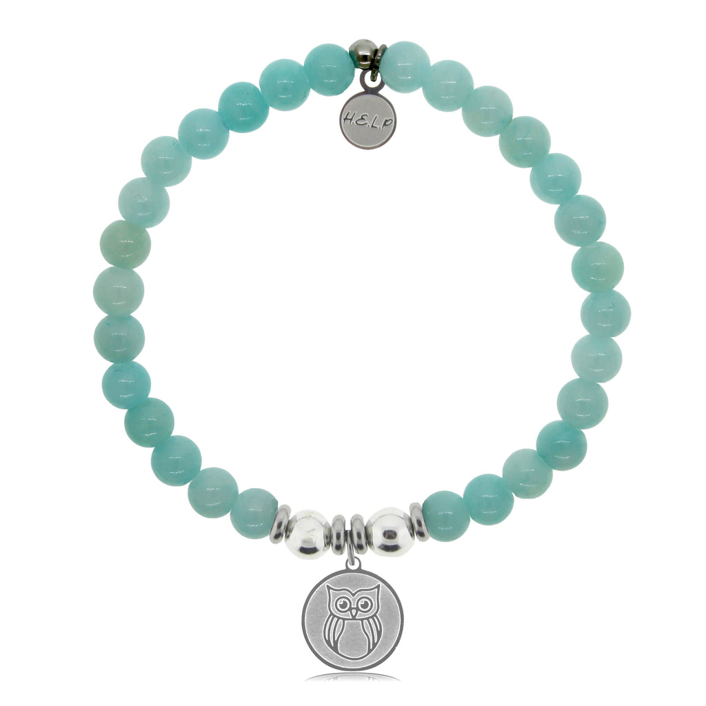 HELP by TJ Owl Charm with Baby Blue Agate Beads Charity Bracelet