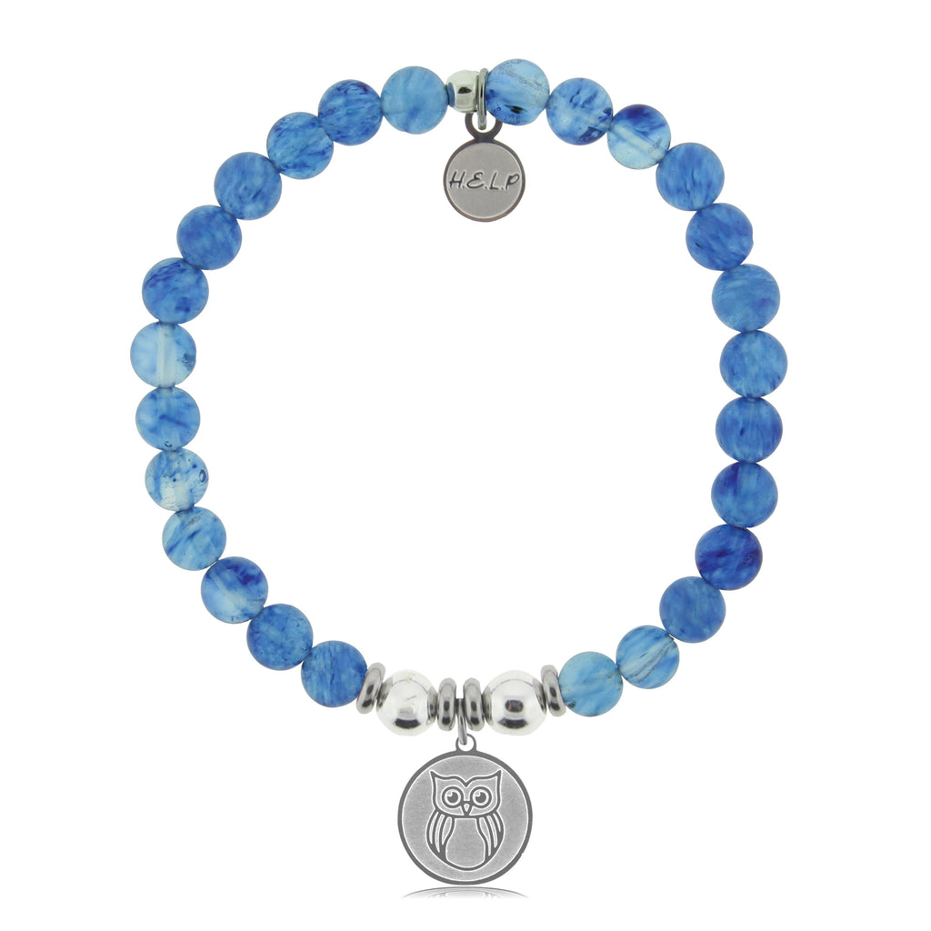 HELP by TJ Owl Charm with Blueberry Quartz Beads Charity Bracelet