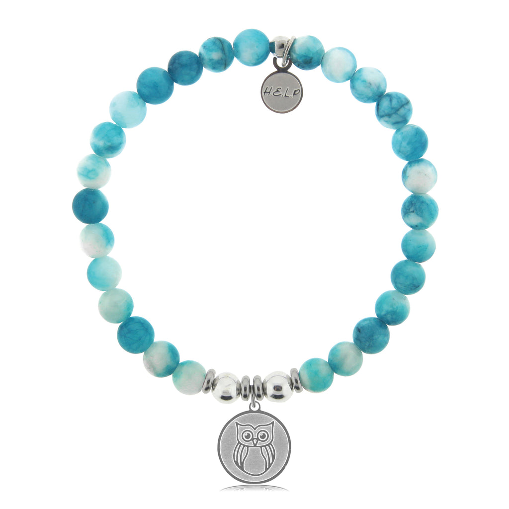 HELP by TJ Owl Charm with Cloud Blue Agate Beads Charity Bracelet