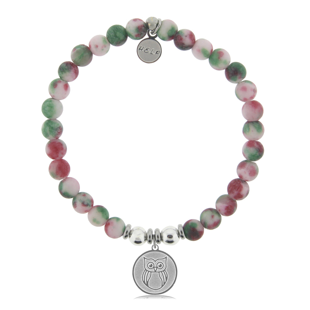 HELP by TJ Owl Charm with Holiday Jade Beads Charity Bracelet