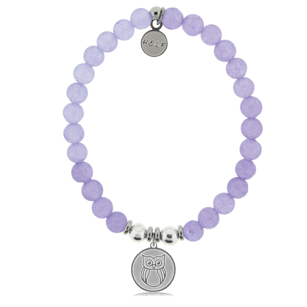 HELP by TJ Owl Charm with Purple Jade Beads Charity Bracelet