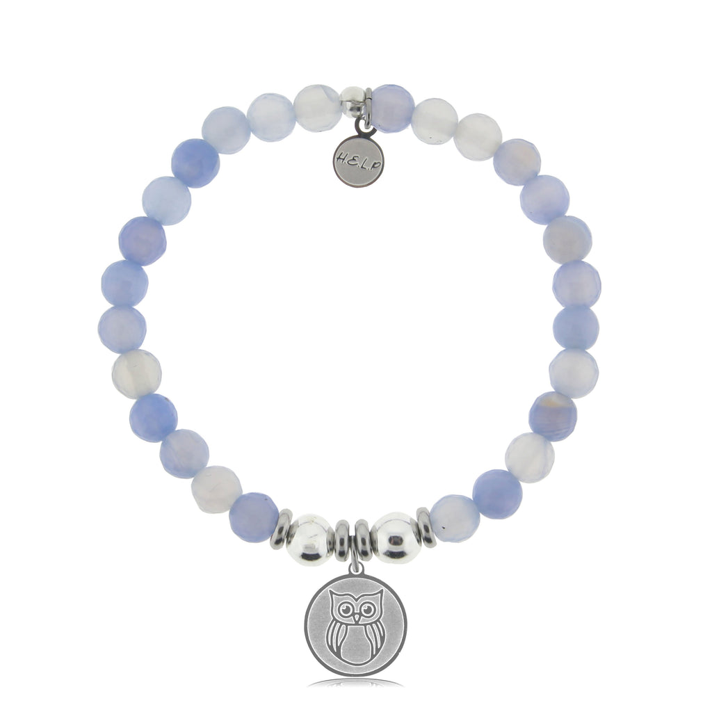 HELP by TJ Owl Charm with Sky Blue Agate Beads Charity Bracelet