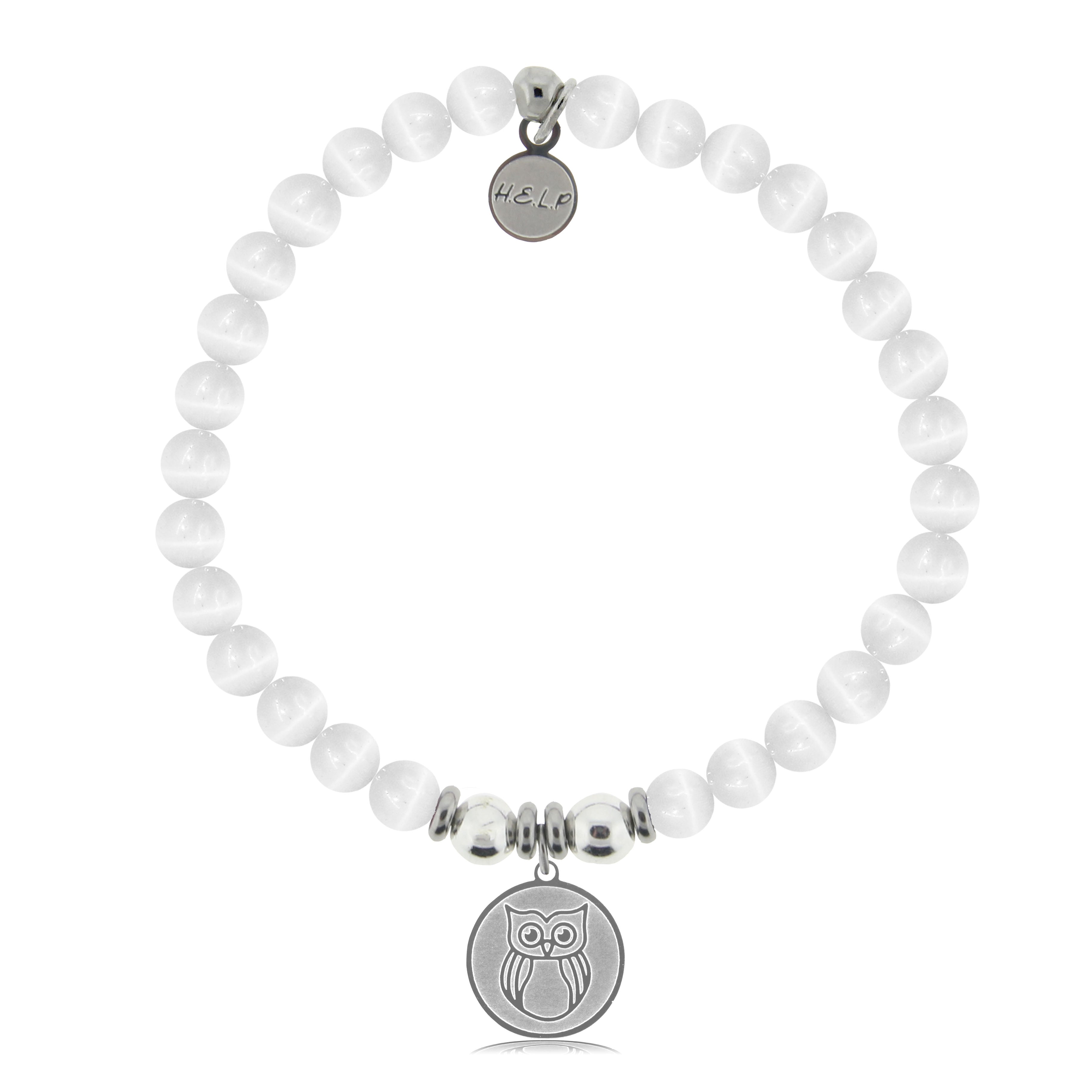 HELP by TJ Owl Charm with White Cats Eye Charity Bracelet