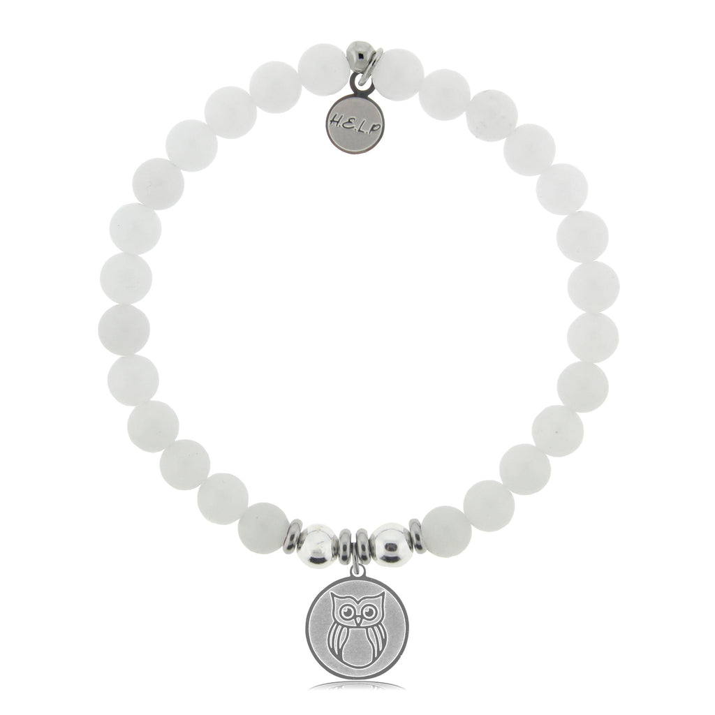 HELP by TJ Owl Charm with White Jade Beads Charity Bracelet