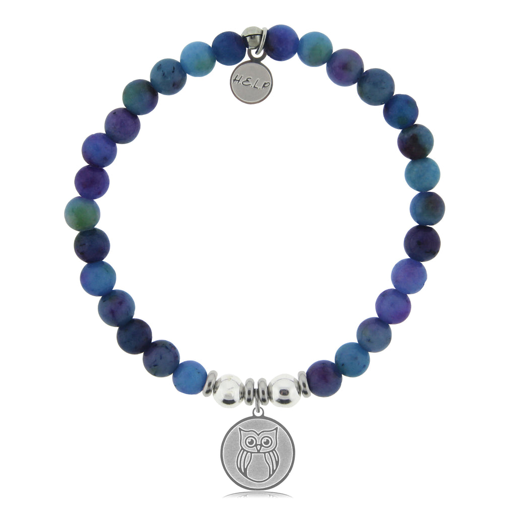 HELP by TJ Owl Charm with Wildberry Jade Beads Charity Bracelet