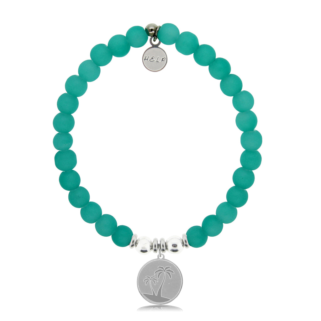 HELP by TJ Palm Tree Charm with Aqua Blue Seaglass Charity Bracelet