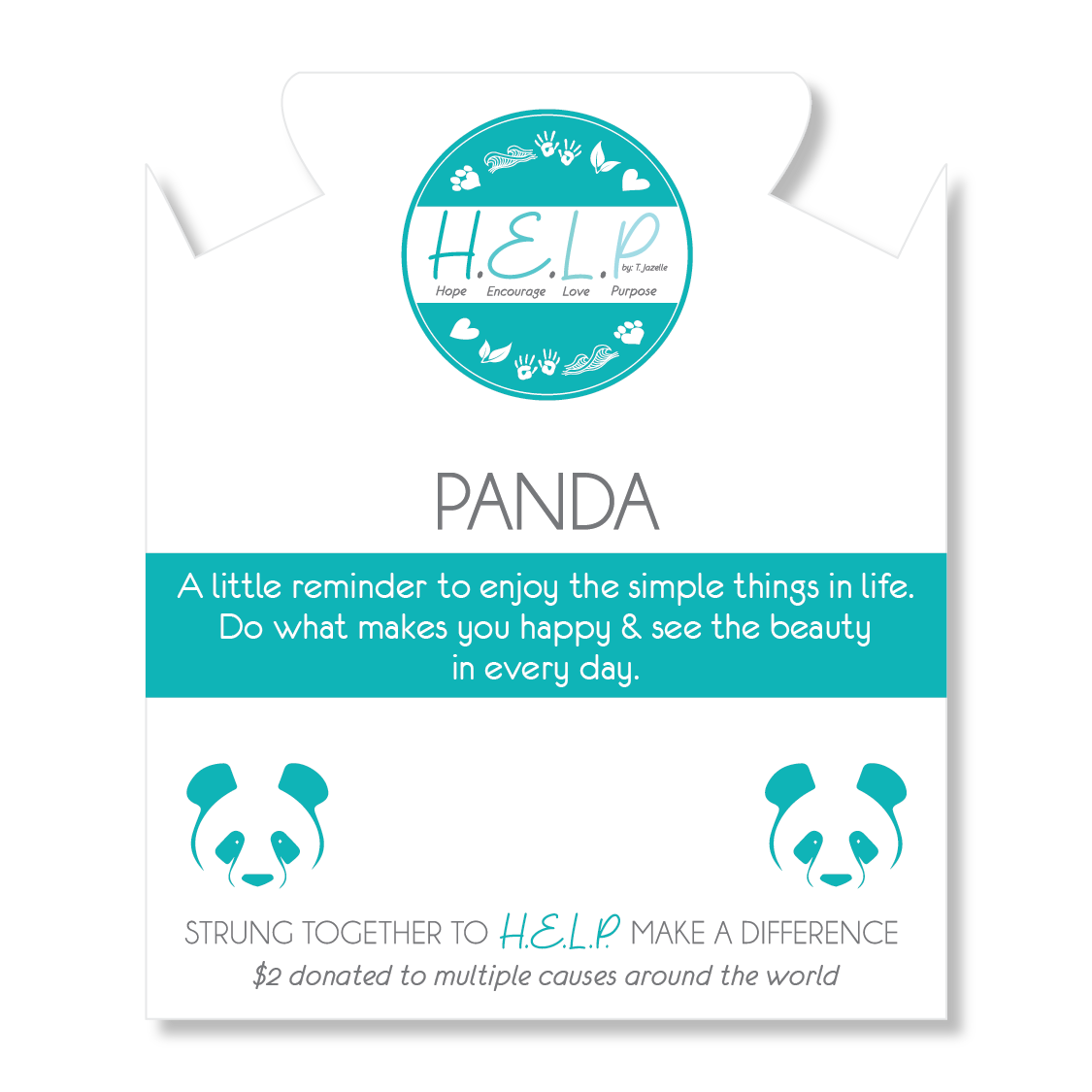 HELP by TJ Panda Charm with Aqua Blue Seaglass Charity Bracelet