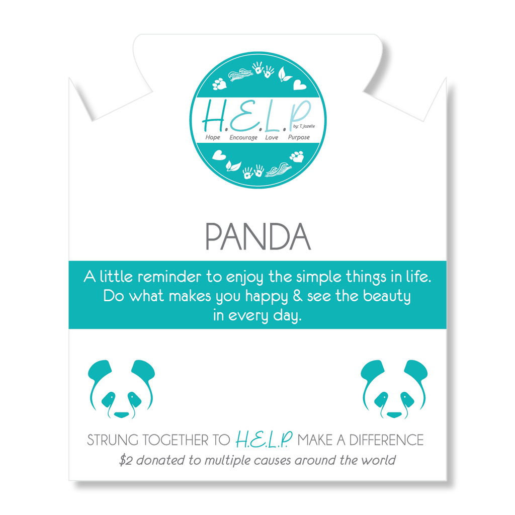 HELP by TJ Panda Charm with Light Blue Agate Beads Charity Bracelet