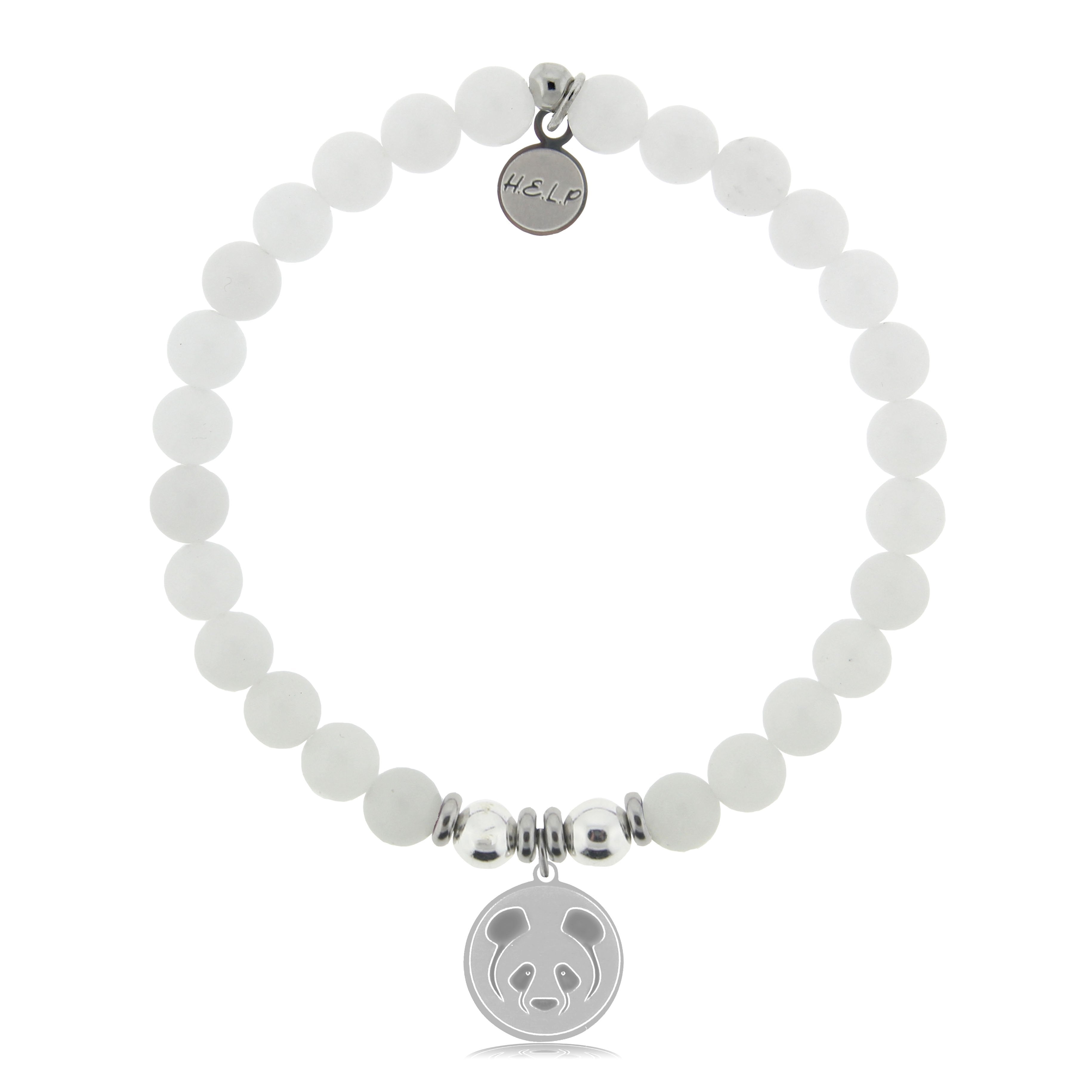 HELP by TJ Panda Charm with White Jade Beads Charity Bracelet