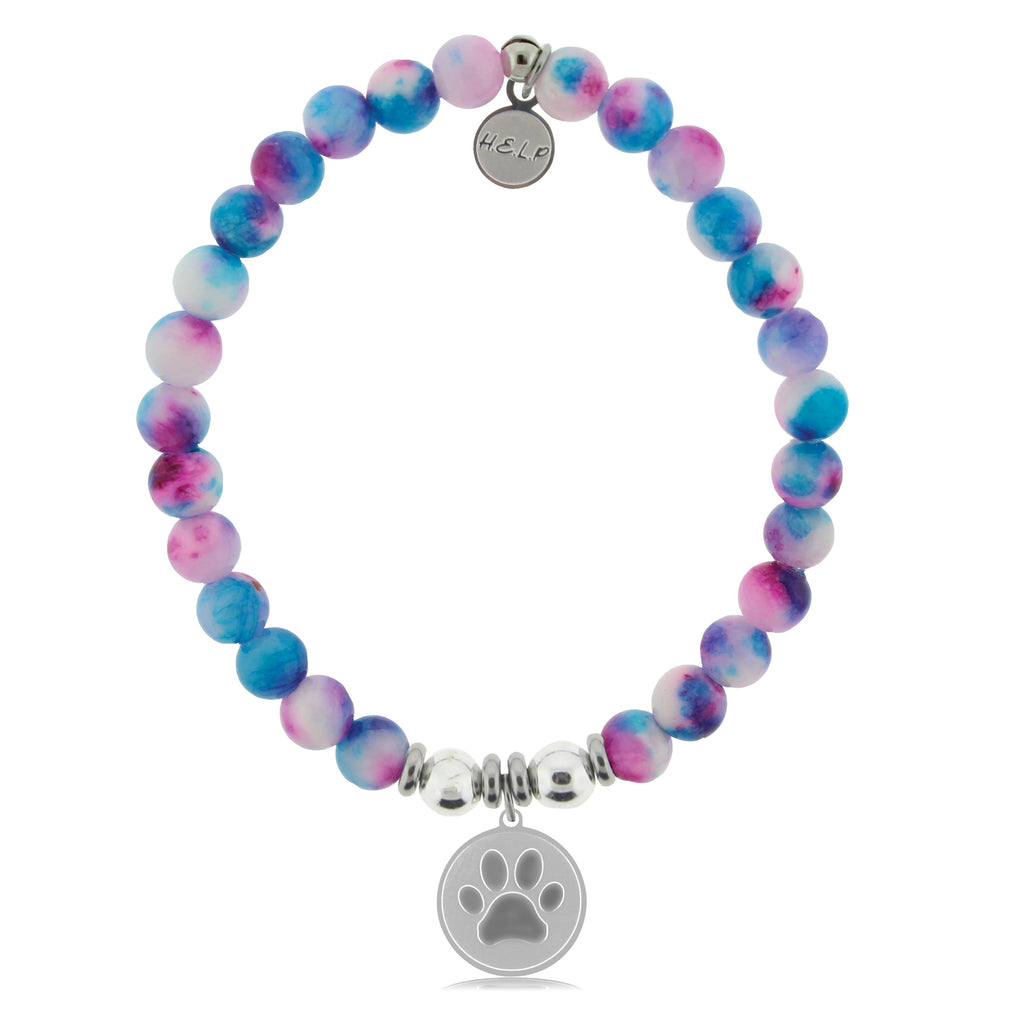 HELP by TJ Paw Print Charm with Cotton Candy Jade Beads Charity Bracelet