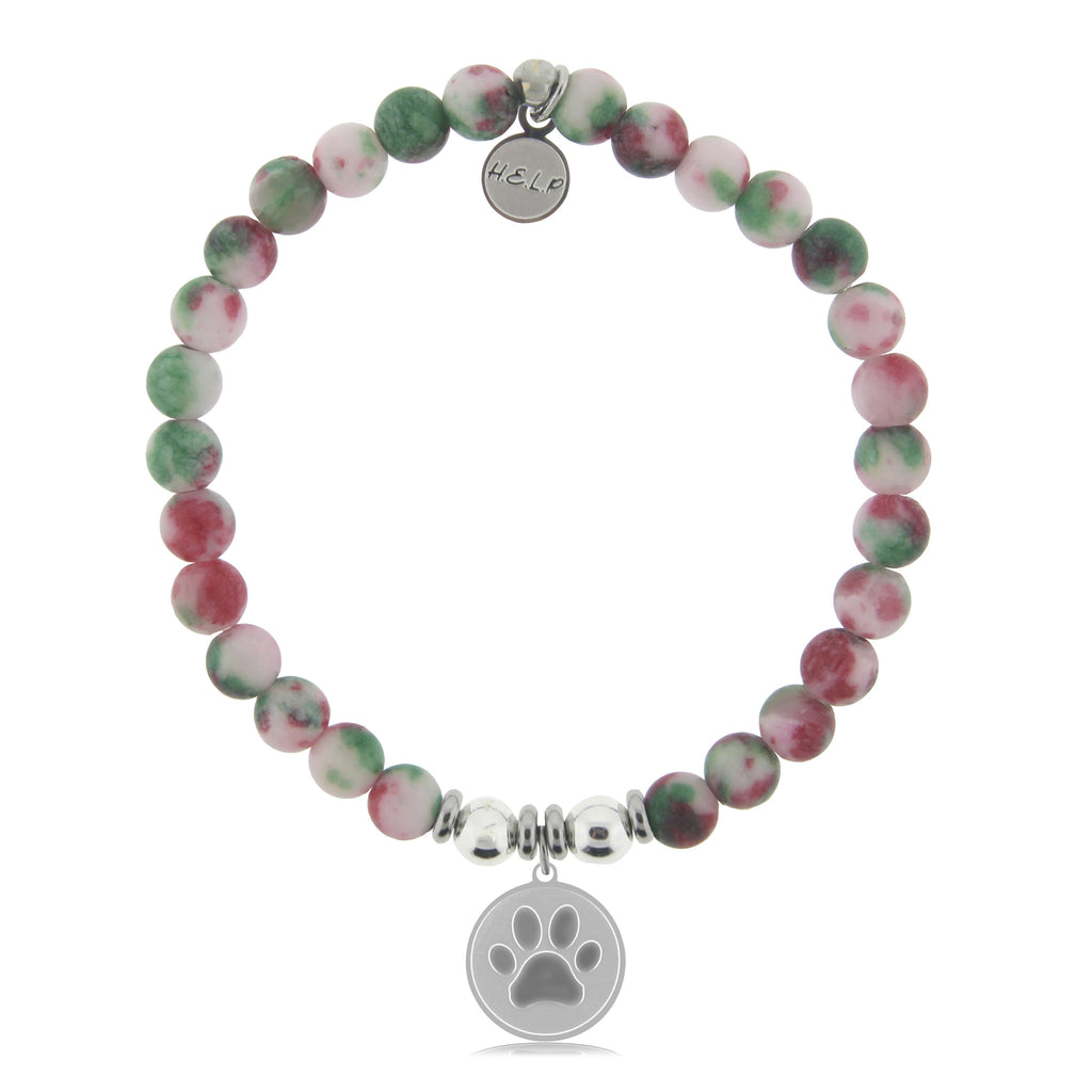 HELP by TJ Paw Print Charm with Holiday Jade Beads Charity Bracelet