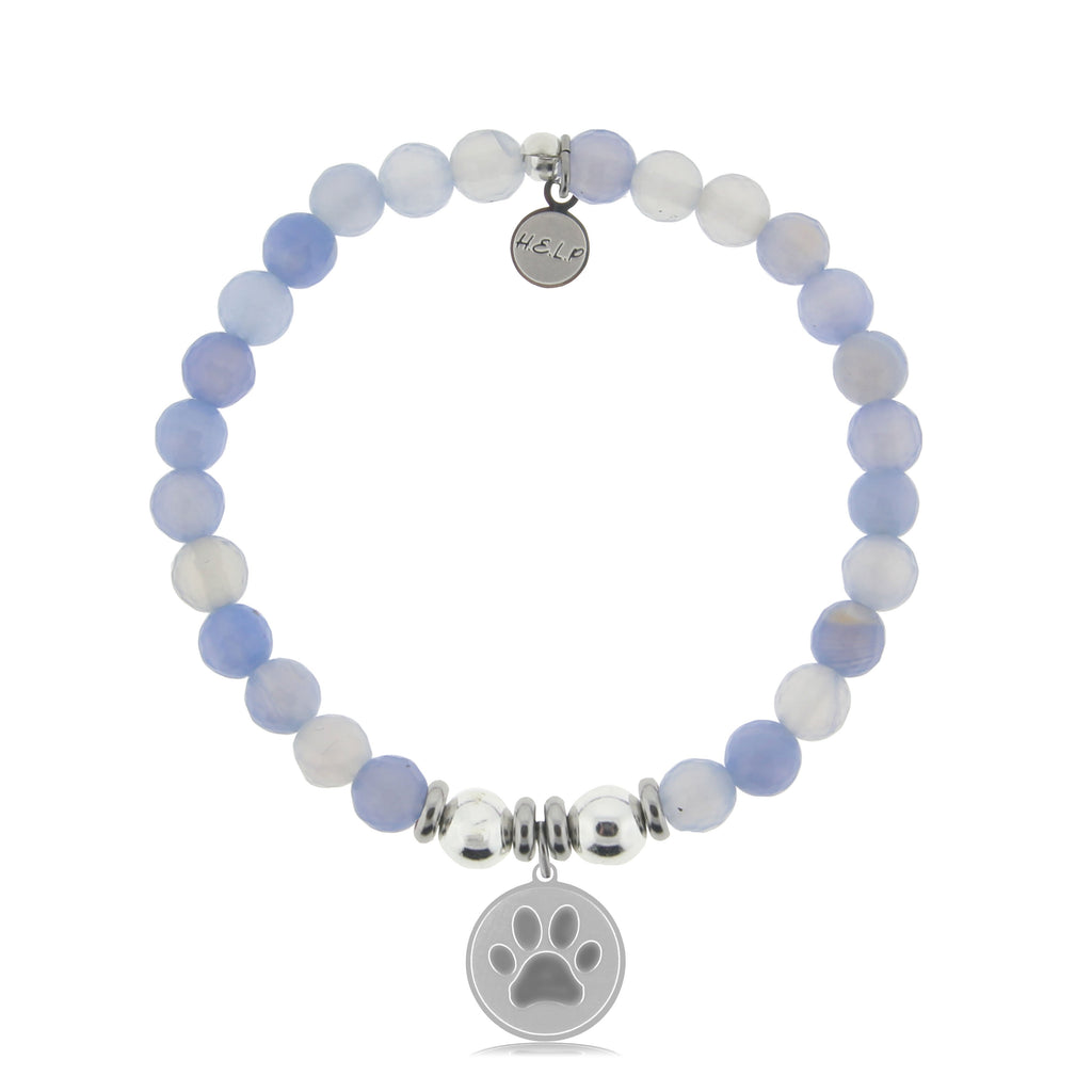 HELP by TJ Paw Print Charm with Sky Blue Agate Beads Charity Bracelet