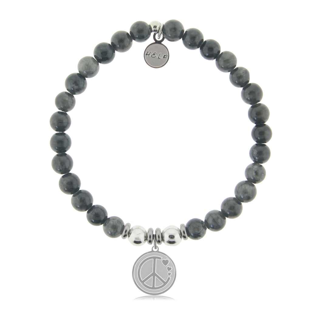 HELP by TJ Peace and Love Charm with Dark Grey Jade Charity Bracelet