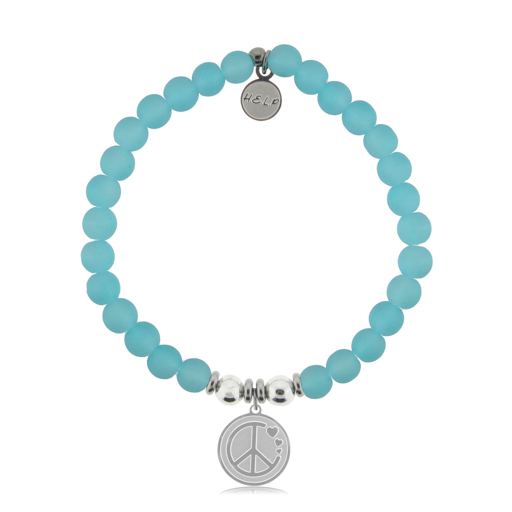 HELP by TJ Peace and Love Charm with Light Blue Seaglass Charity Bracelet