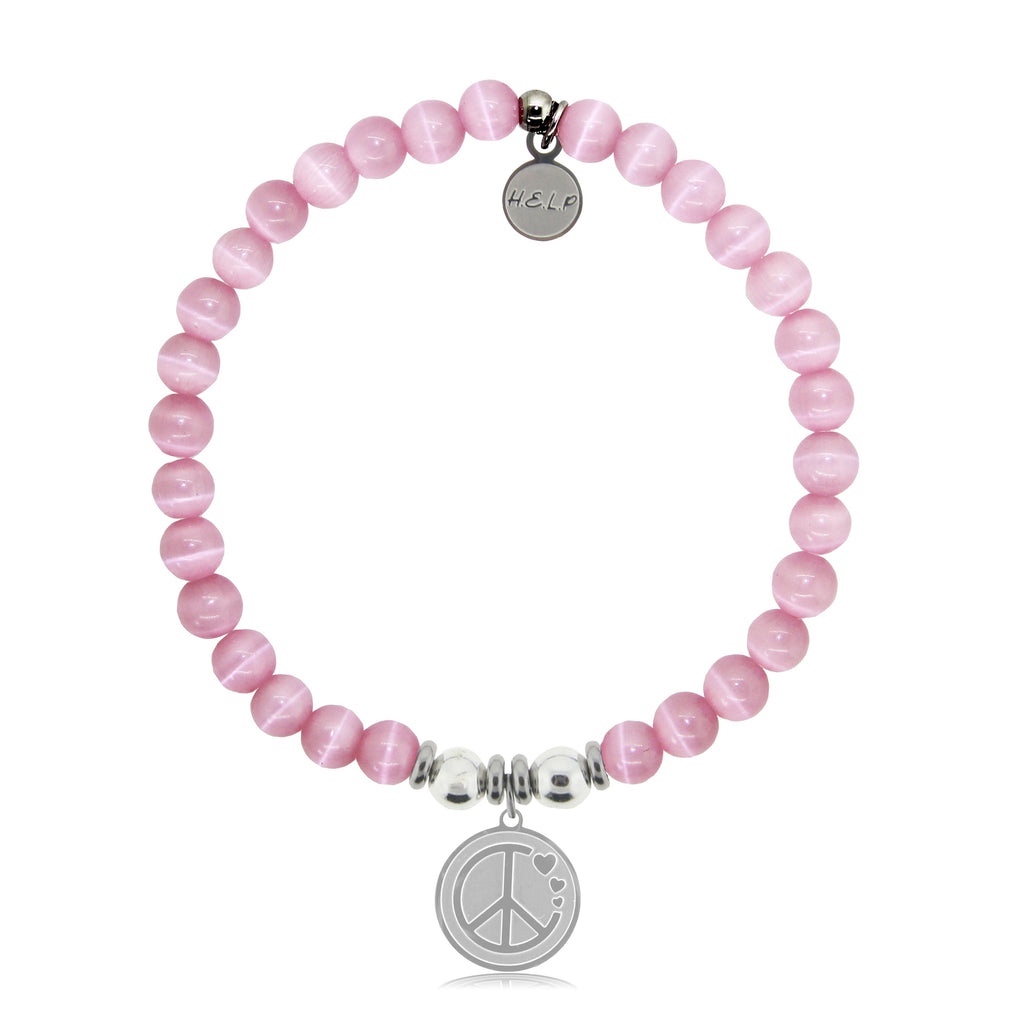 HELP by TJ Peace and Love Charm with Pink Cats Eye Charity Bracelet