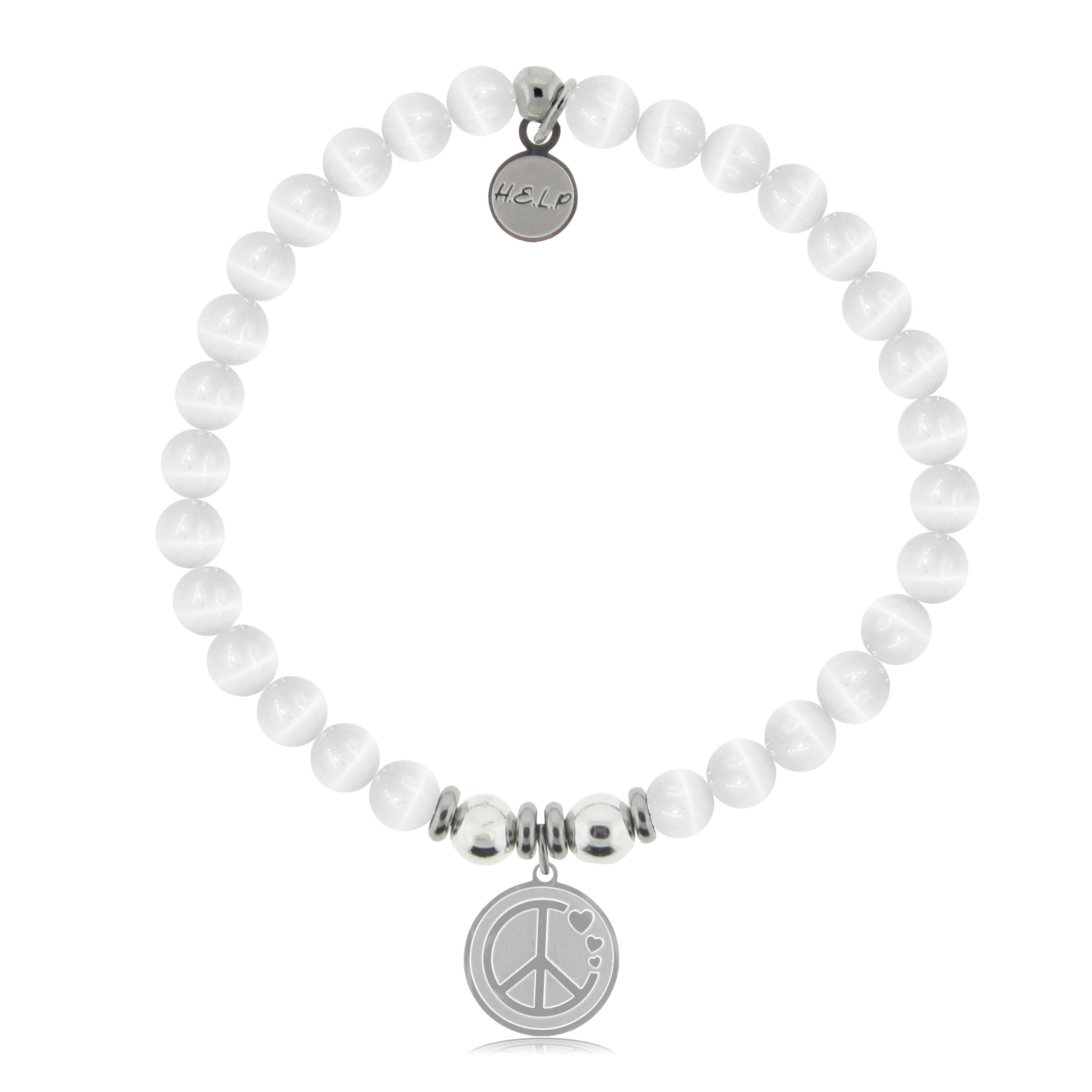 HELP by TJ Peace and Love Charm with White Cats Eye Charity Bracelet