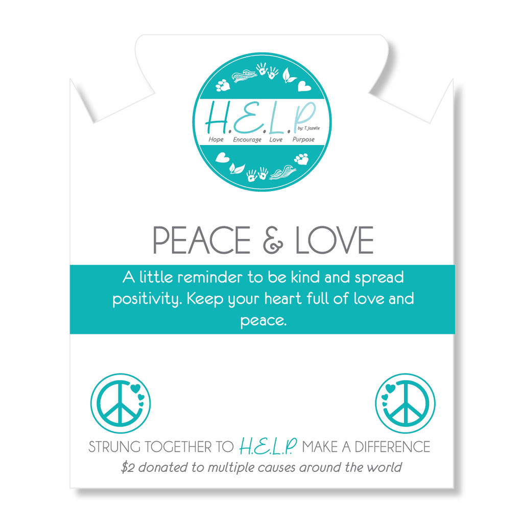 HELP by TJ Peace & Love Charm with Aqua Blue Seaglass Charity Bracelet