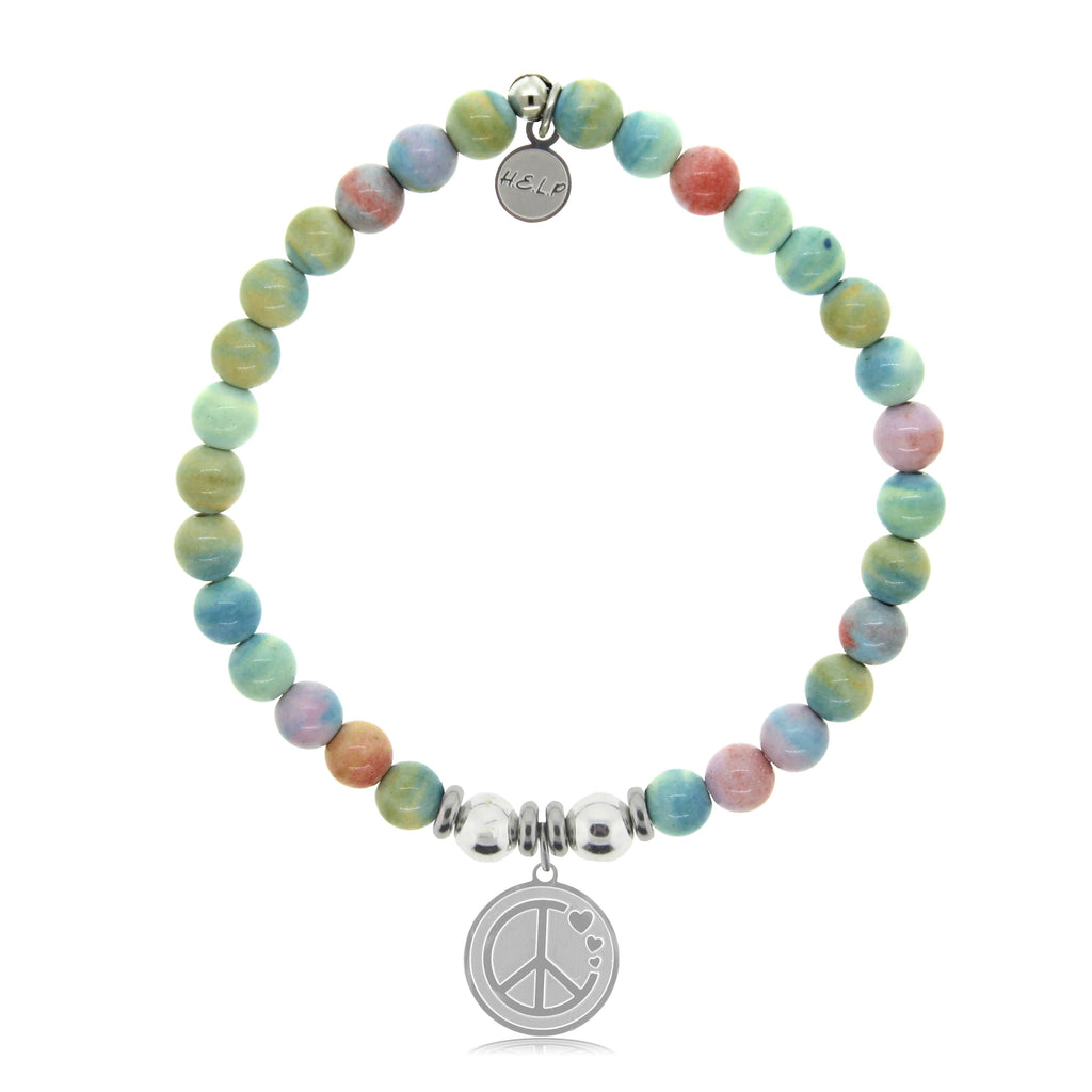 HELP by TJ Peace & Love Charm with Pastel Jade Beads Charity Bracelet