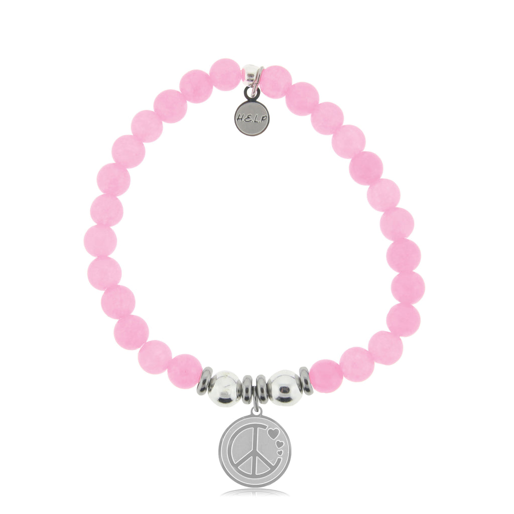HELP by TJ Peace & Love Charm with Pink Agate Beads Charity Bracelet