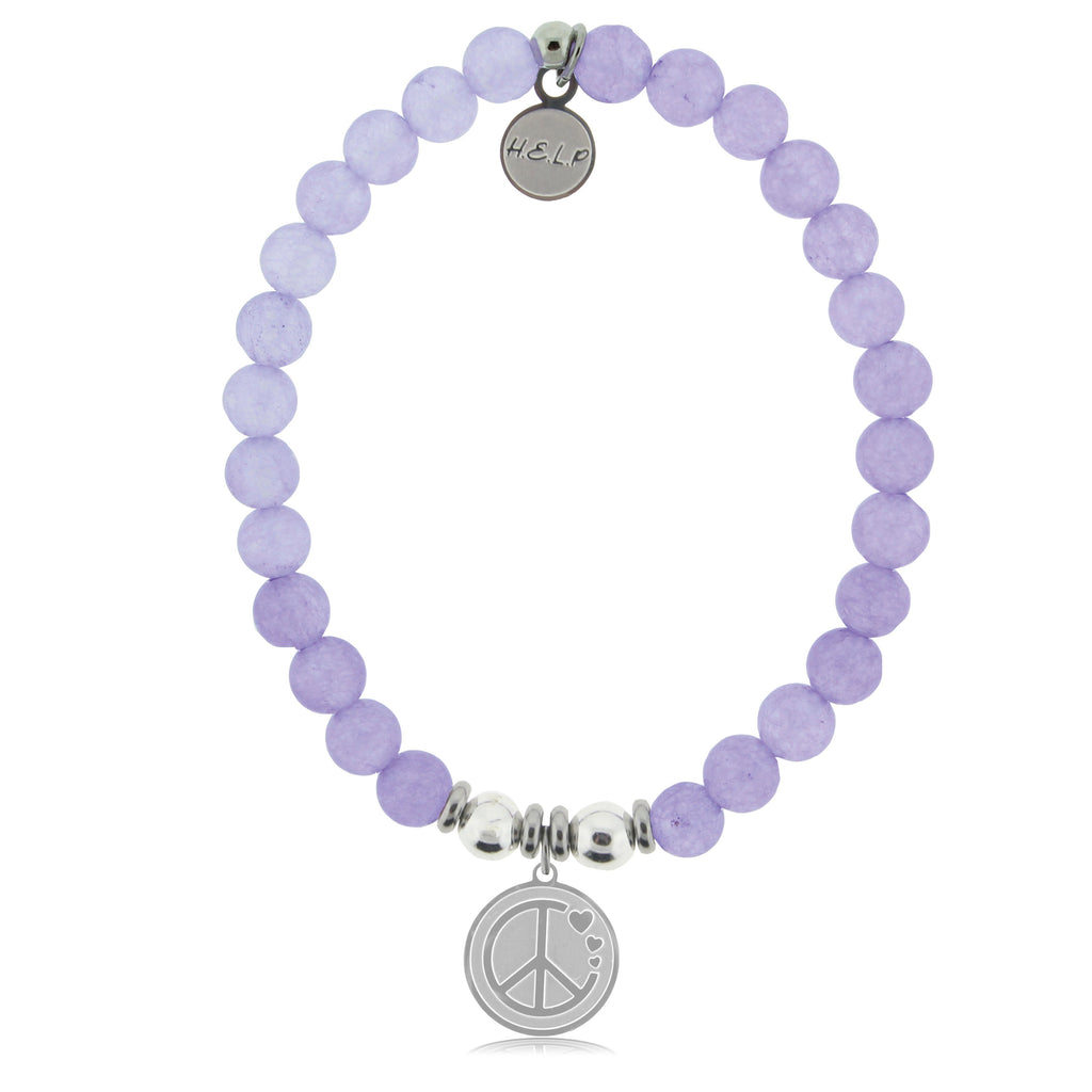HELP by TJ Peace & Love Charm with Purple Jade Beads Charity Bracelet